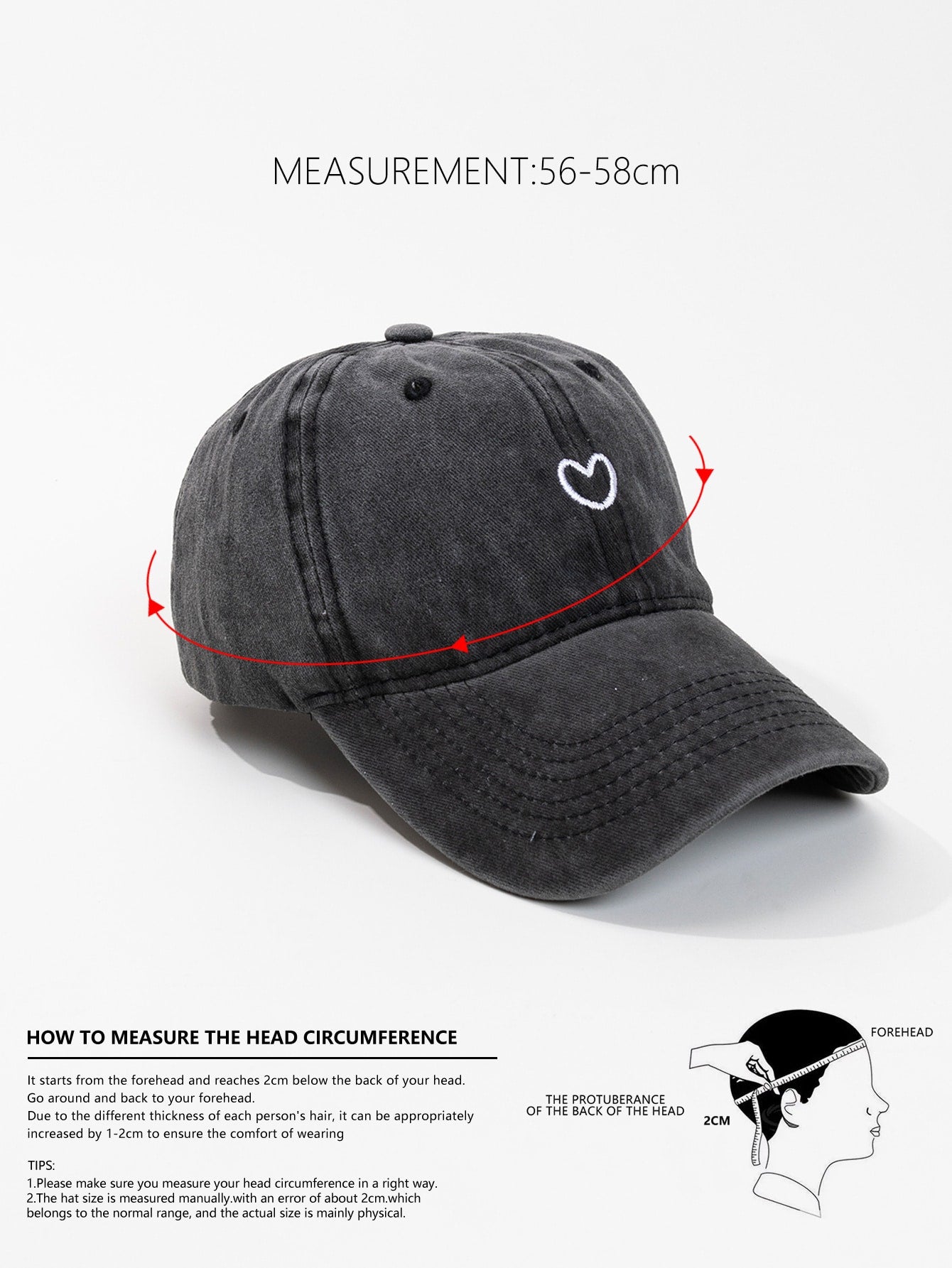 Casquette baseball vintage unisexe ajustable avec broderie cœur