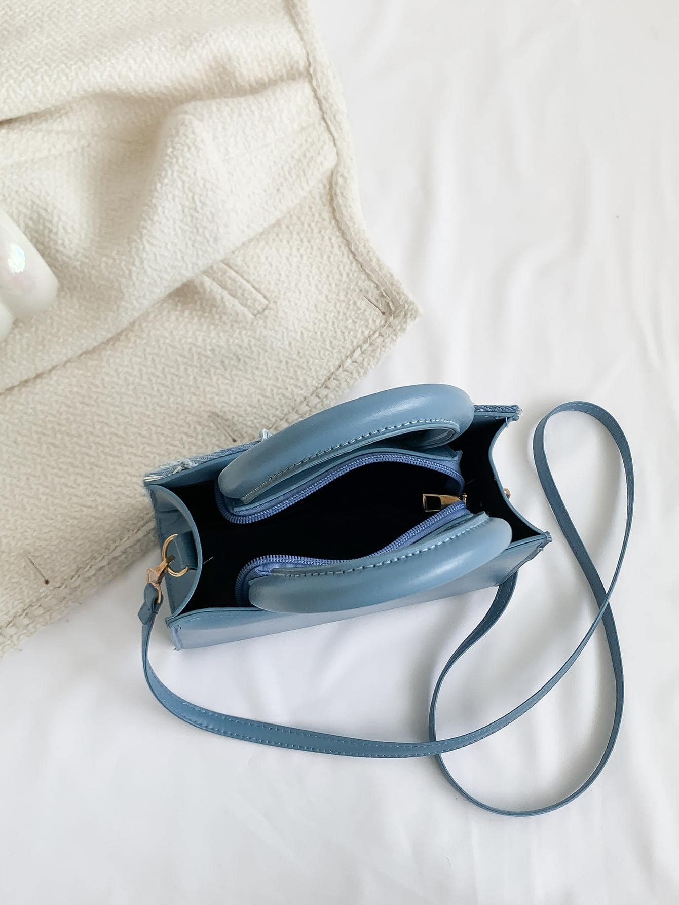 Sac à main en jean bleu pour femme, mini carré bandoulière