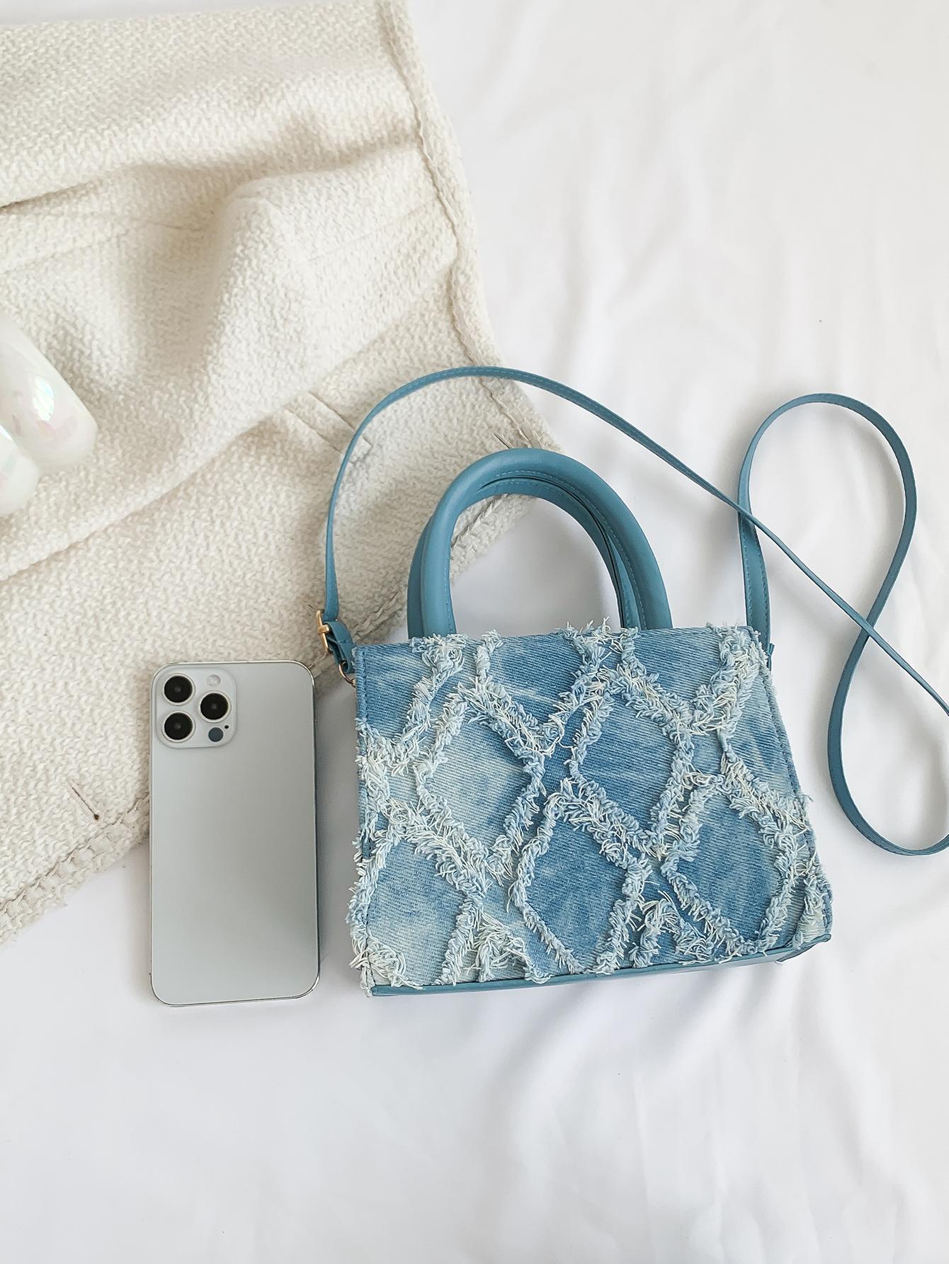 Sac à main en jean bleu pour femme, mini carré bandoulière