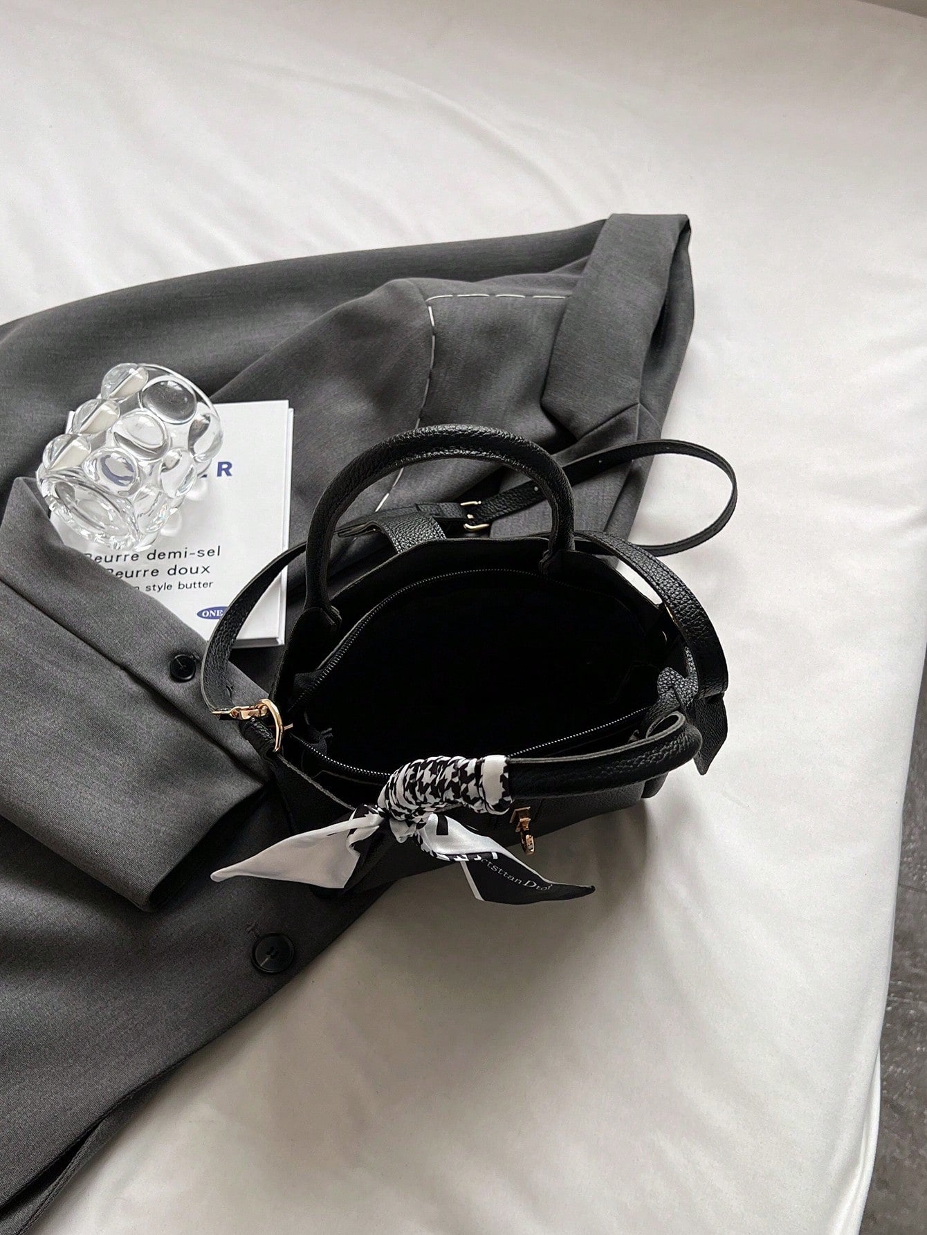 Sac à main en PU verrouillable, convertible bandoulière, avec foulard