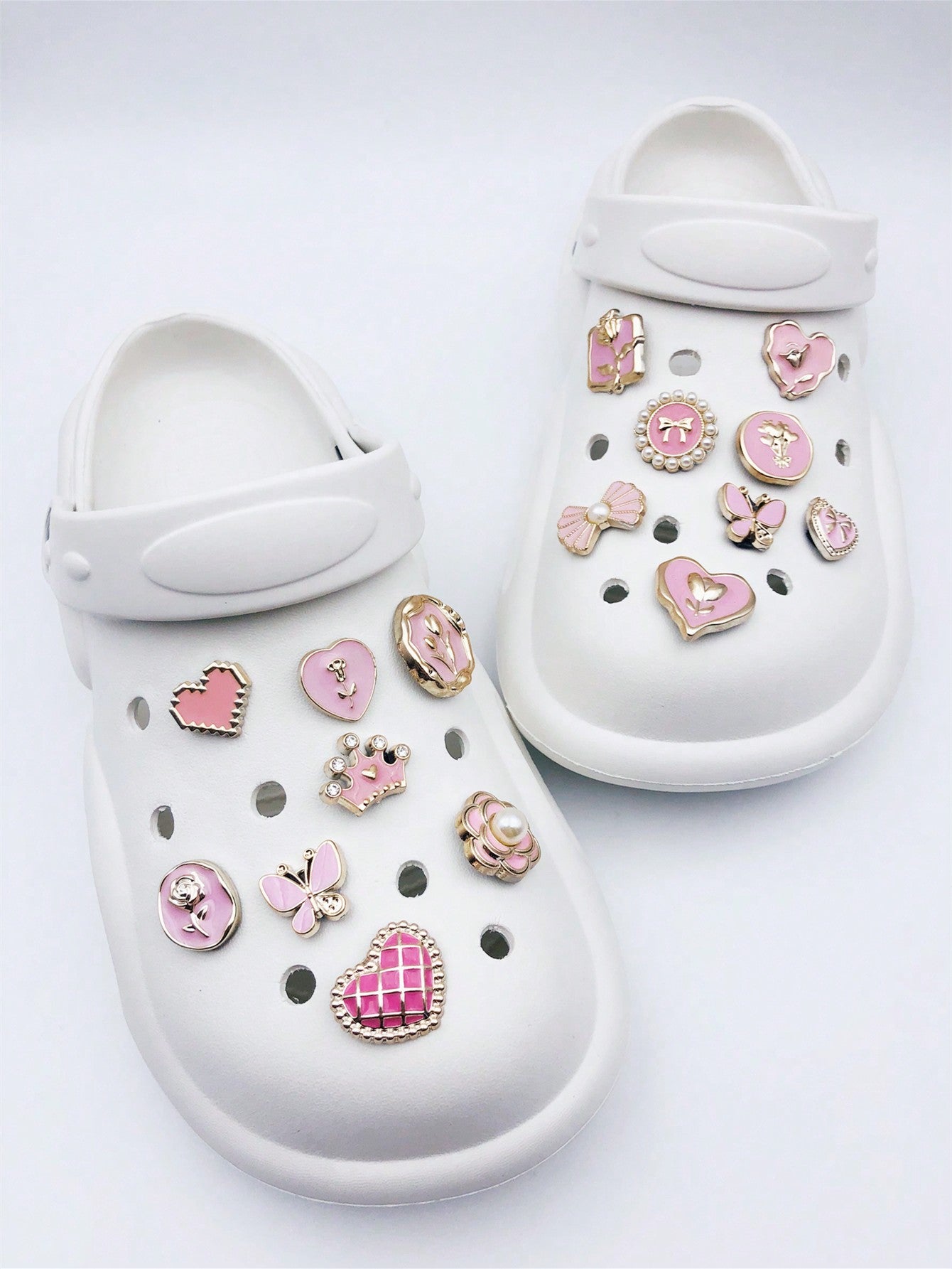 16 Perles Papillons Cœur Résine Accessoires Chaussures Rose