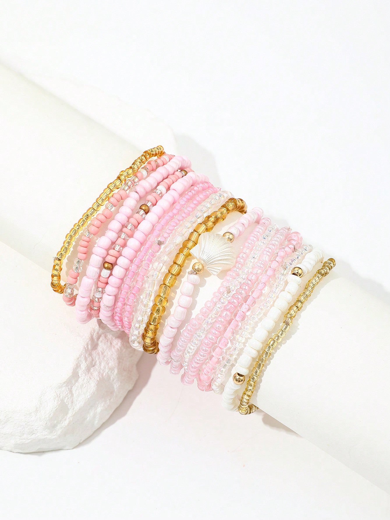 Set de 17 bracelets créatifs avec perles roses et charmes
