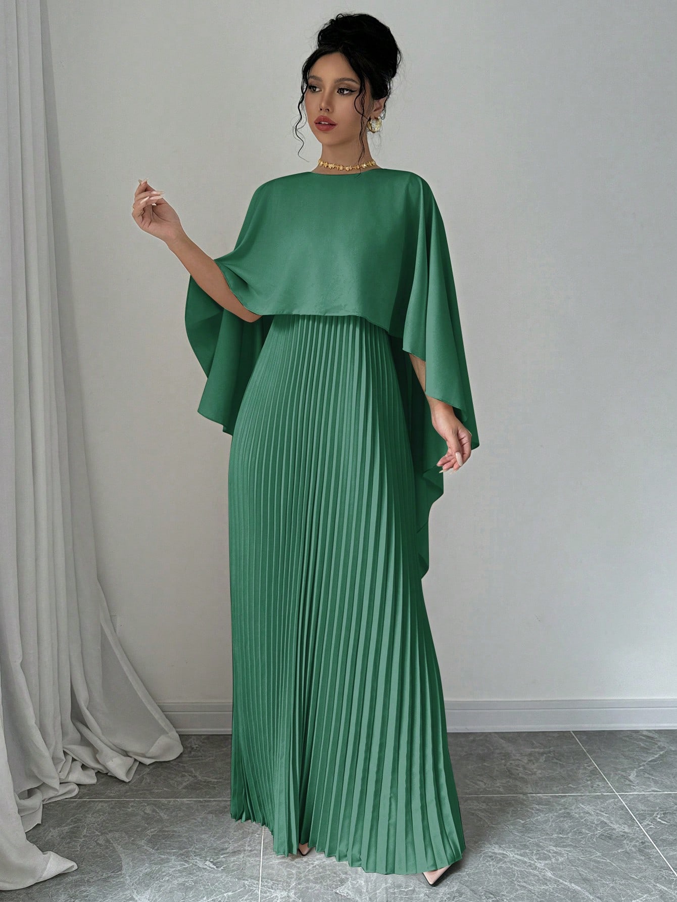 Robe plissée maxi femme unie printemps automne
