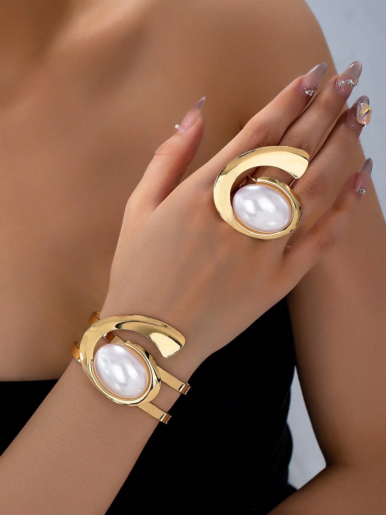 Ensemble bijoux perles dorées - Bracelets et bagues pour femmes