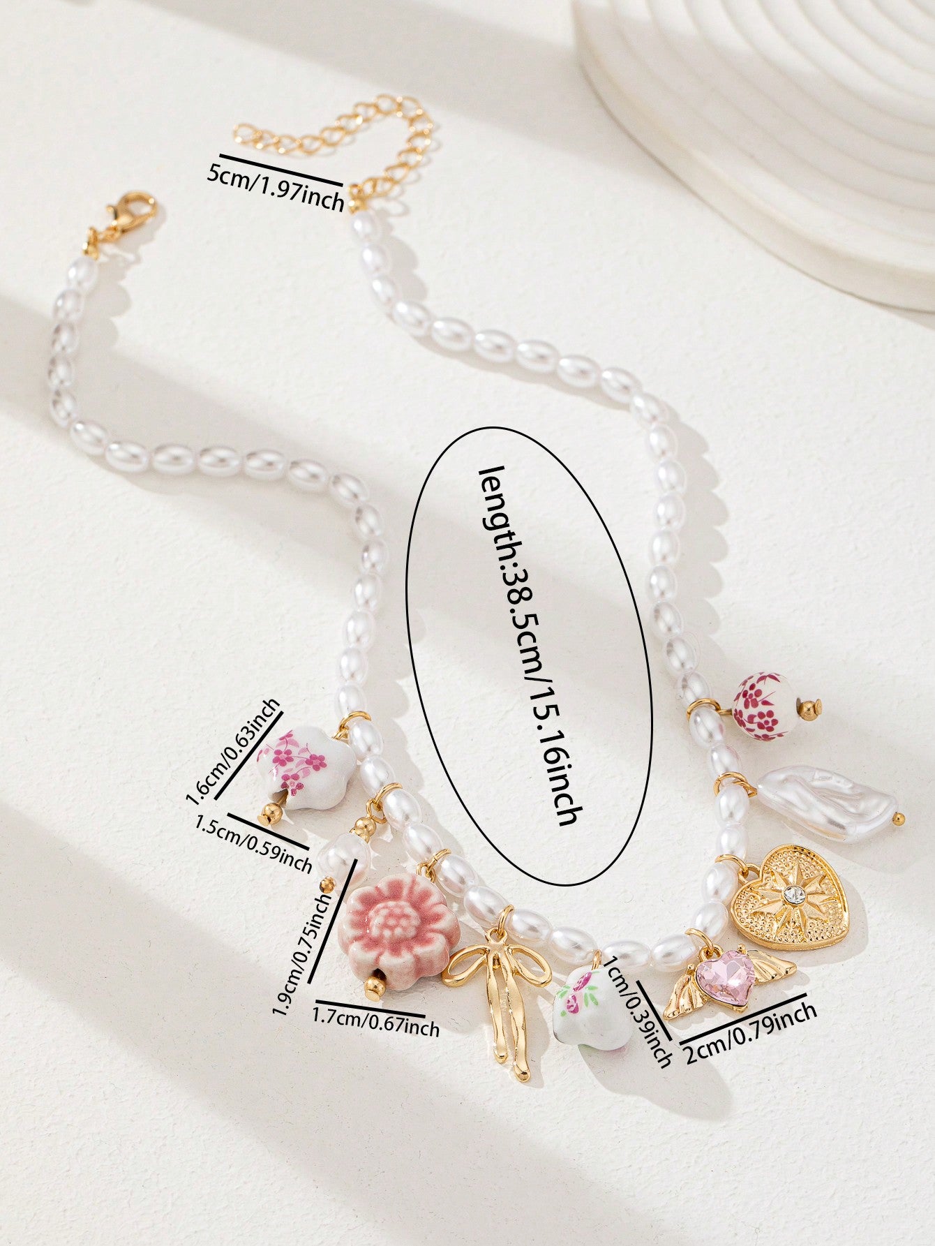 Tasse à thé en céramique fleurie avec collier pendentif cœur