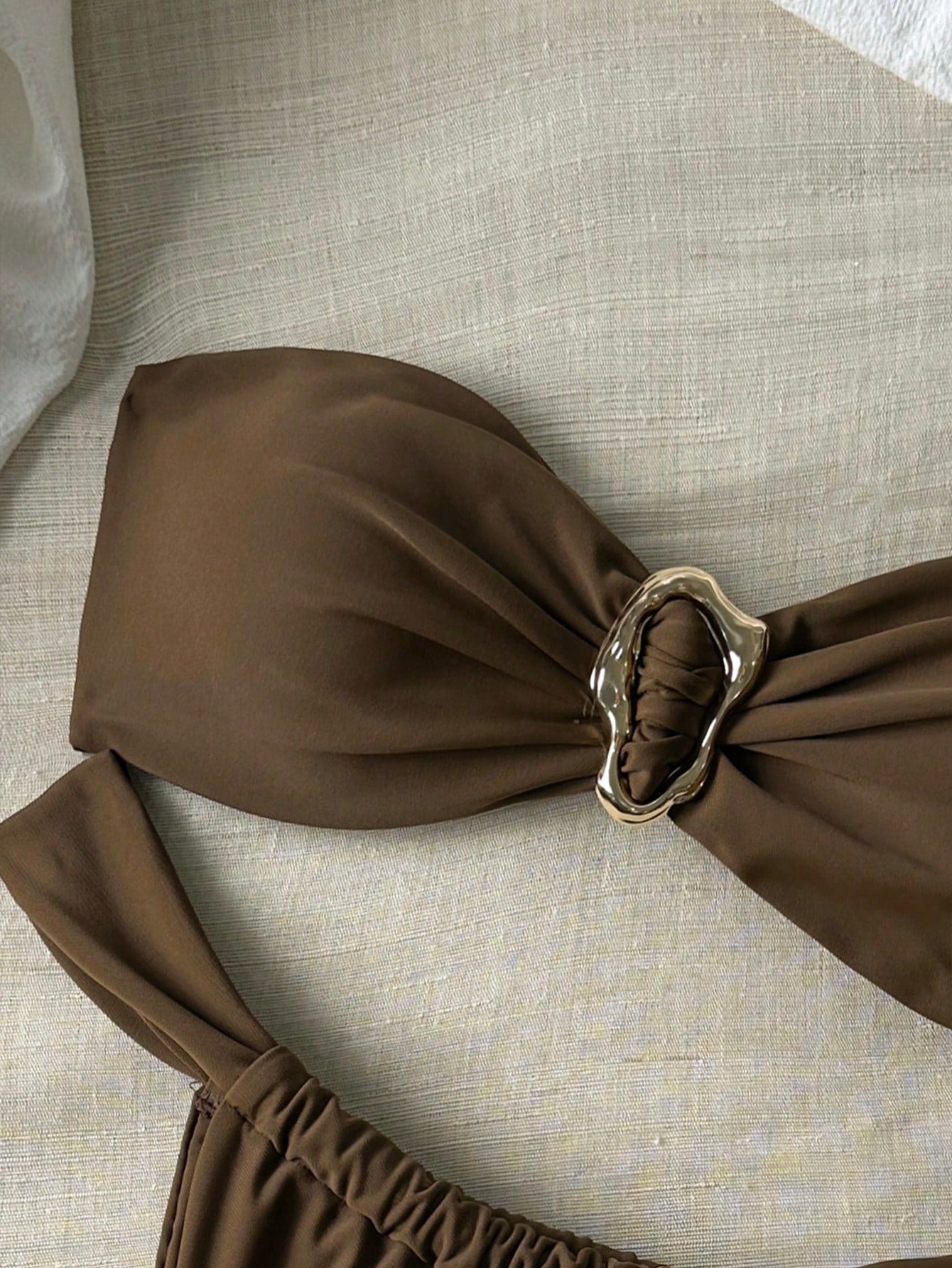 Bikini bandeau uni avec string pour femmes