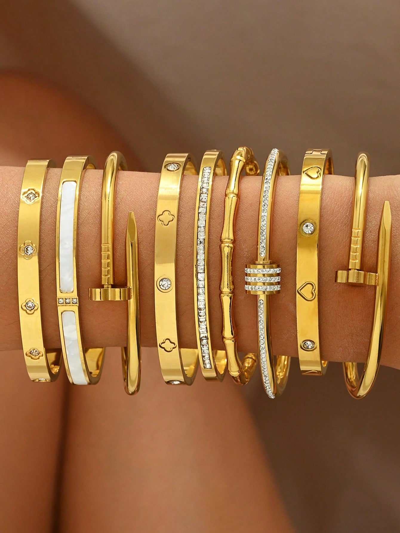 Ensemble 3 bracelets or acier inoxydable, zirconium cœur - Homme/Femme