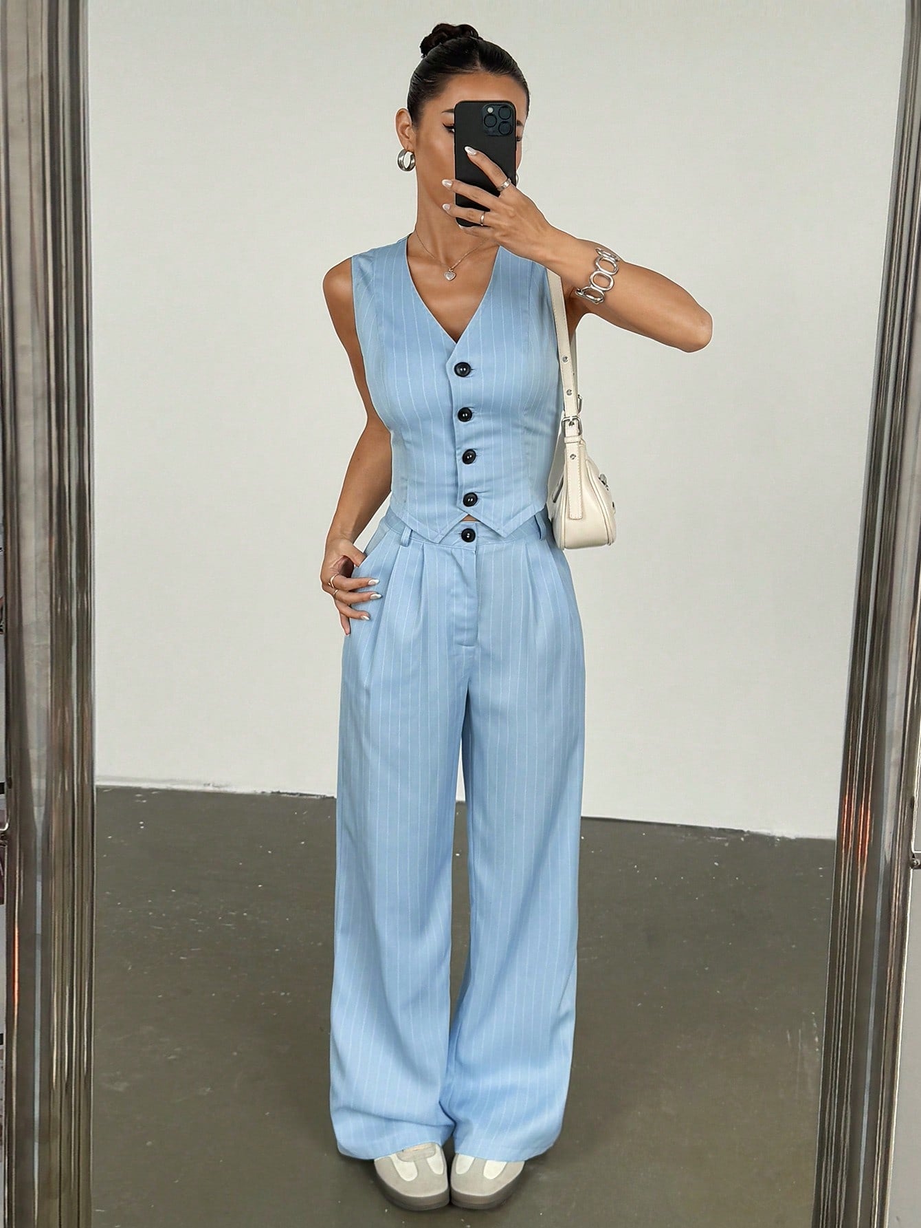 Ensemble décontracté gilet et pantalon rayé
