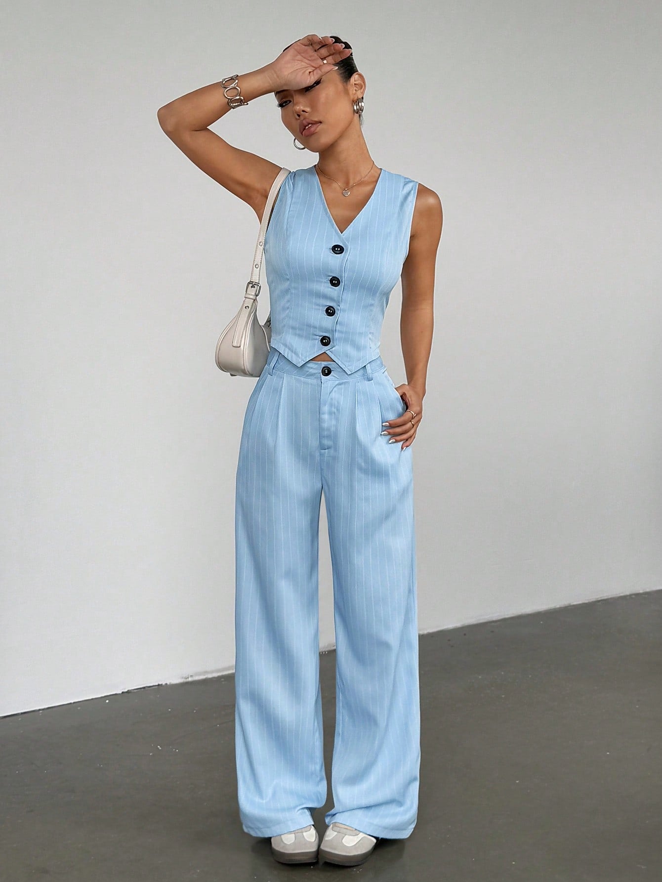 Ensemble décontracté gilet et pantalon rayé