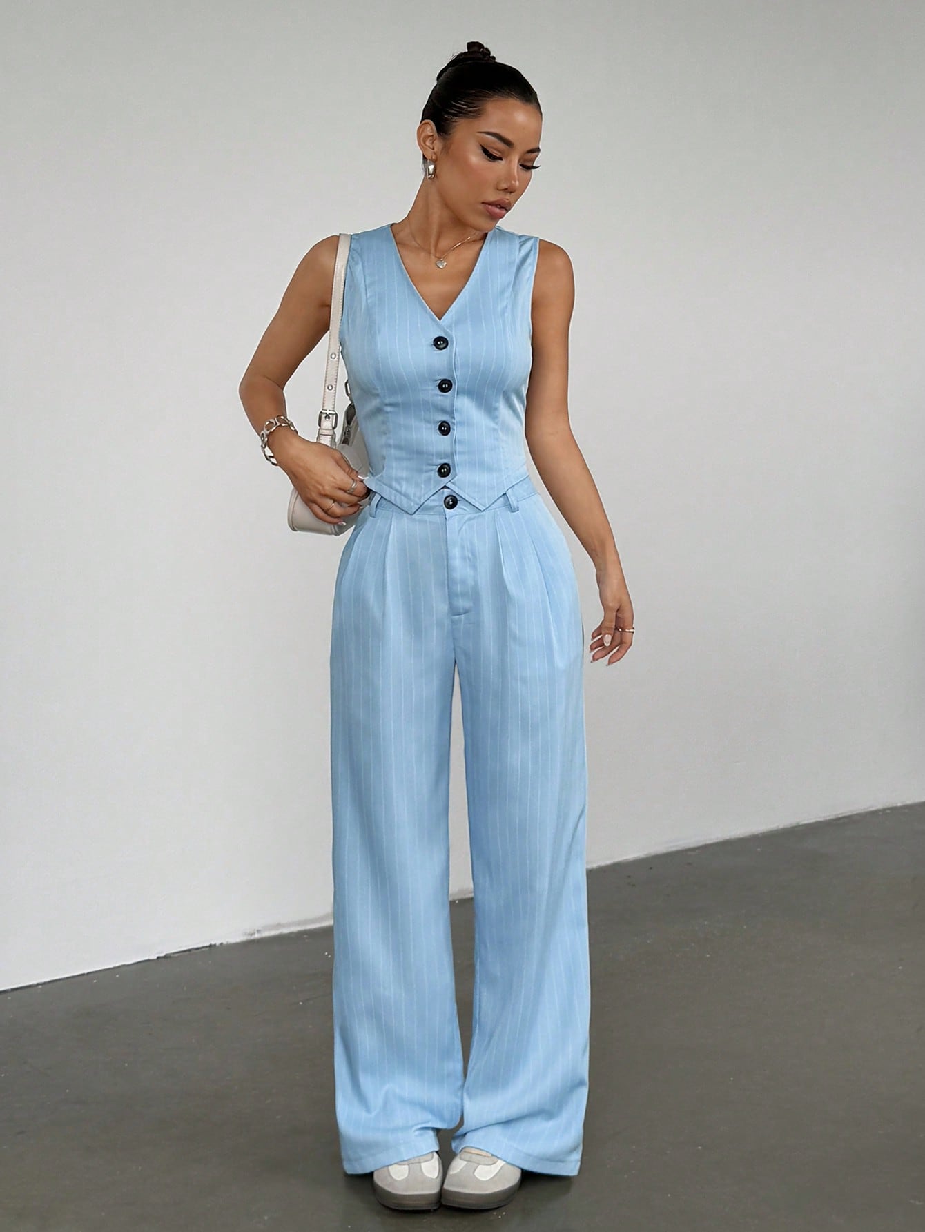 Ensemble décontracté gilet et pantalon rayé