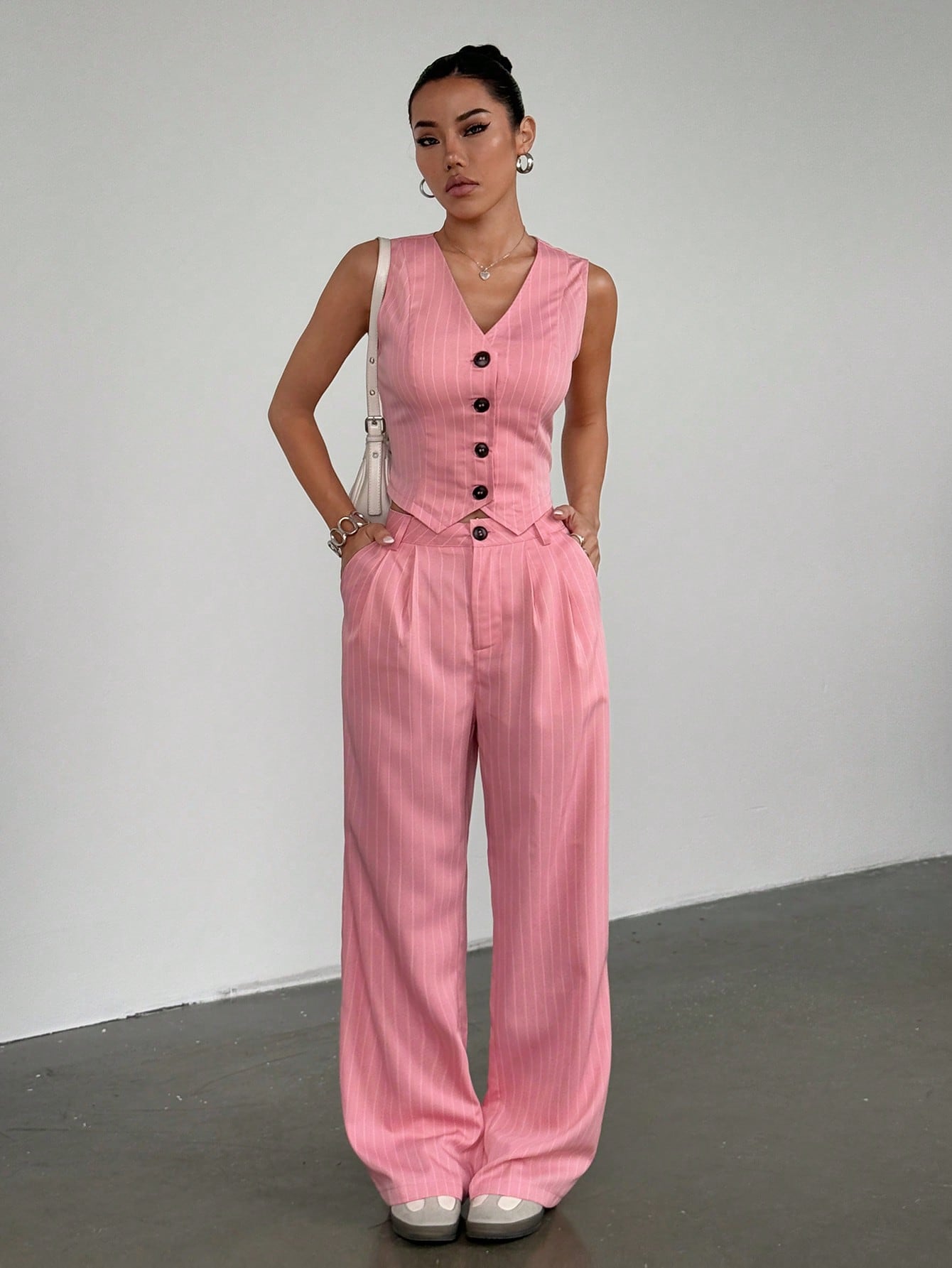 Ensemble gilet et pantalon rayé sans manches été