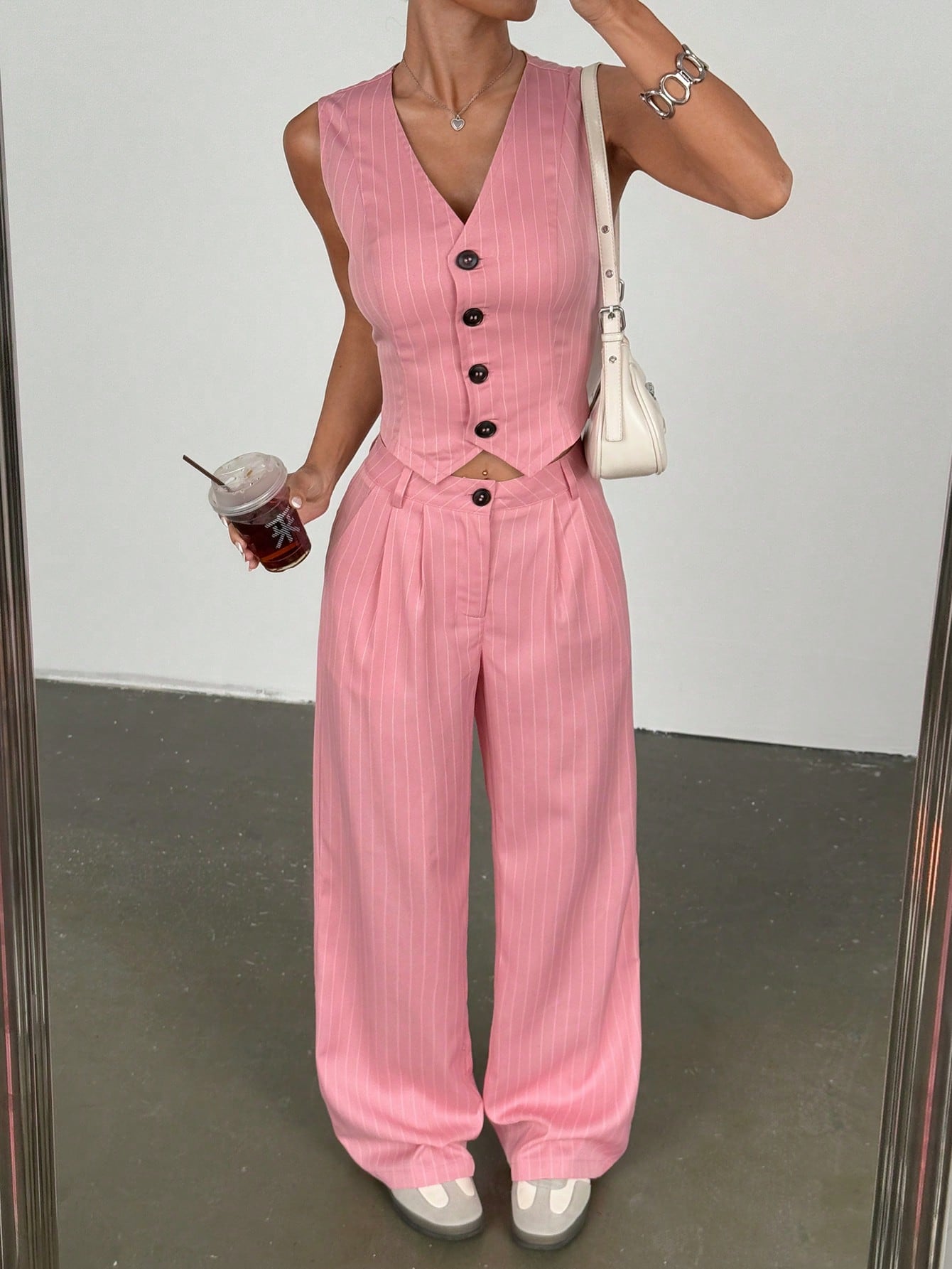 Ensemble gilet et pantalon rayé sans manches été