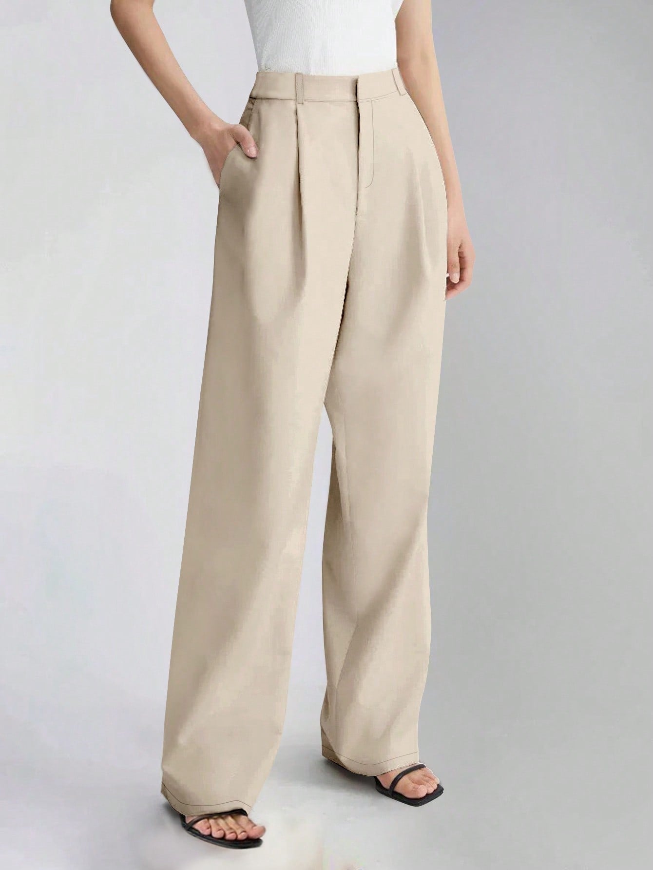 Pantalon large taille haute avec poches