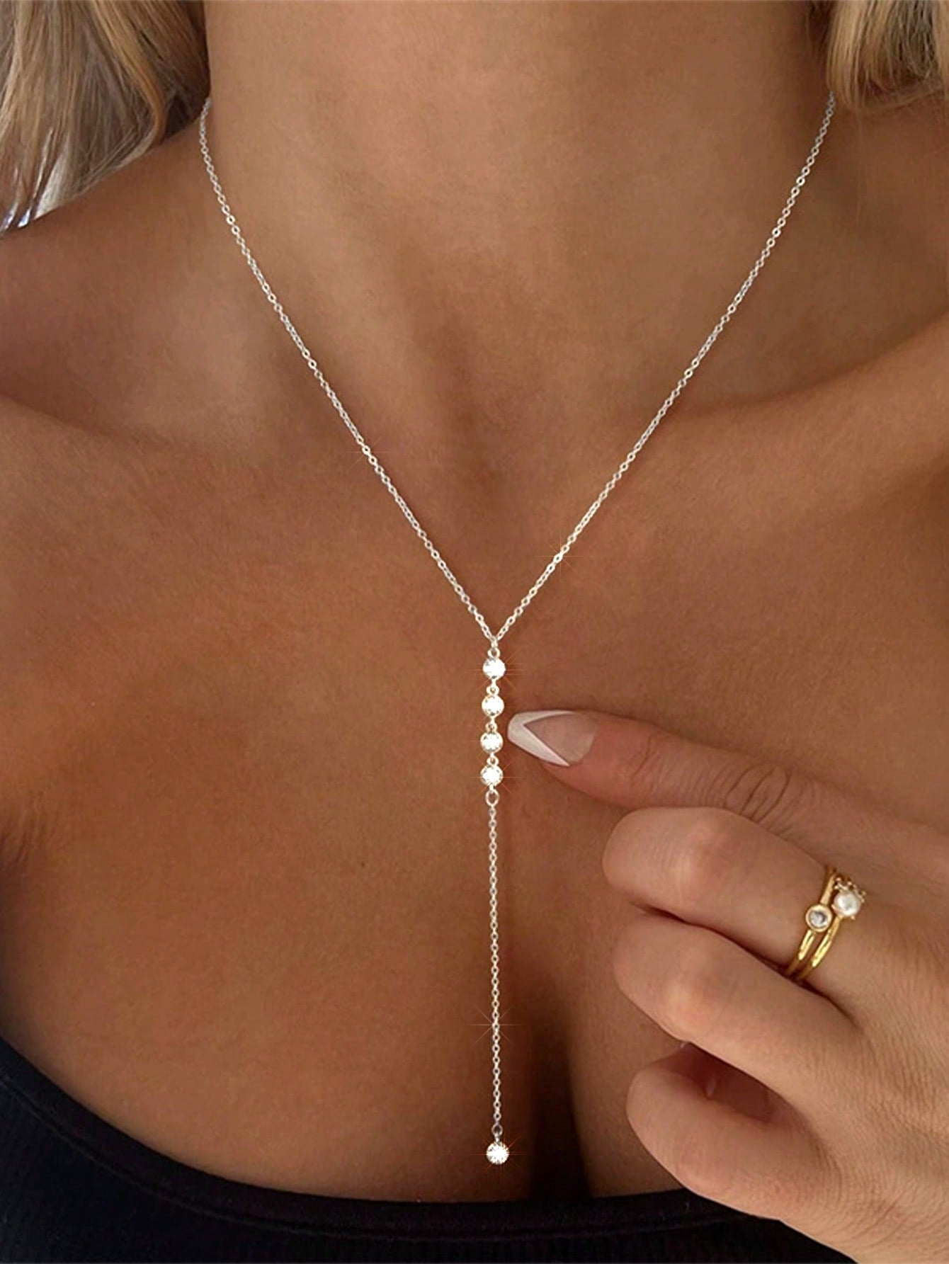 Collier Y Argent Diamant Femme - Bijou Soirée Cadeau