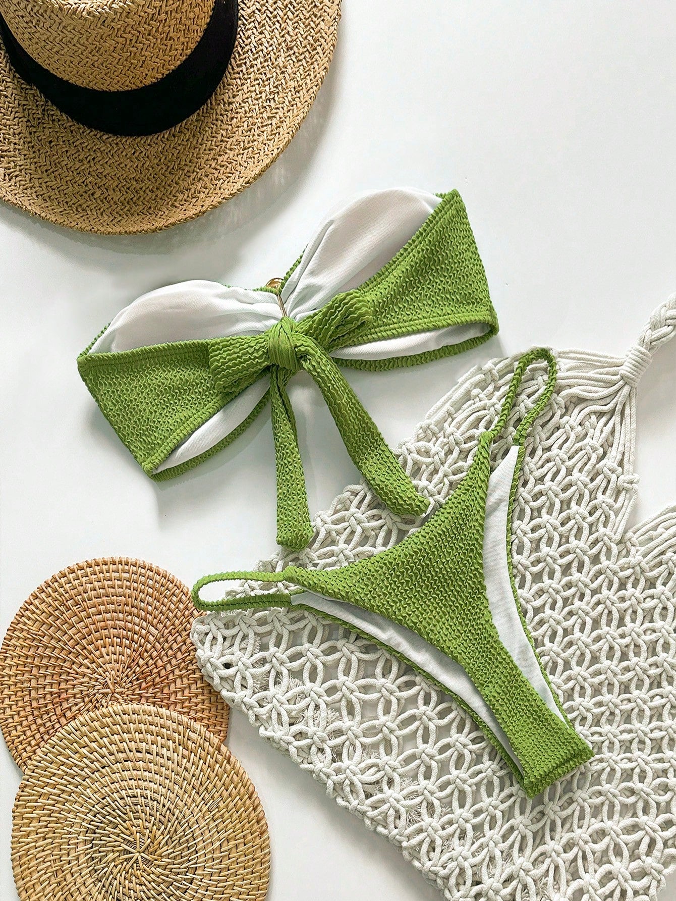 Bikini sans bretelles jacquard uni avec décor métallique pour femmes
