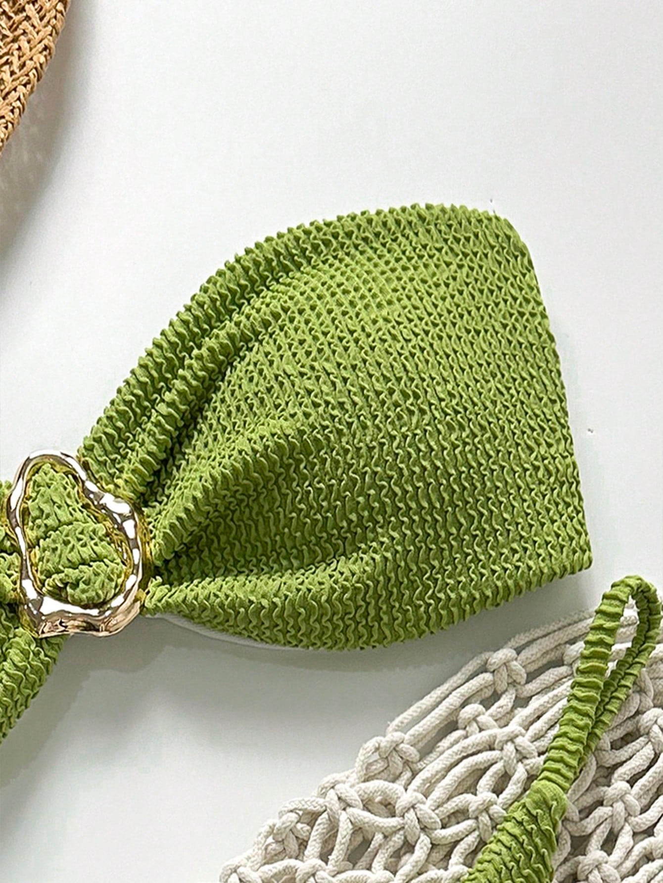 Bikini sans bretelles jacquard uni avec décor métallique pour femmes