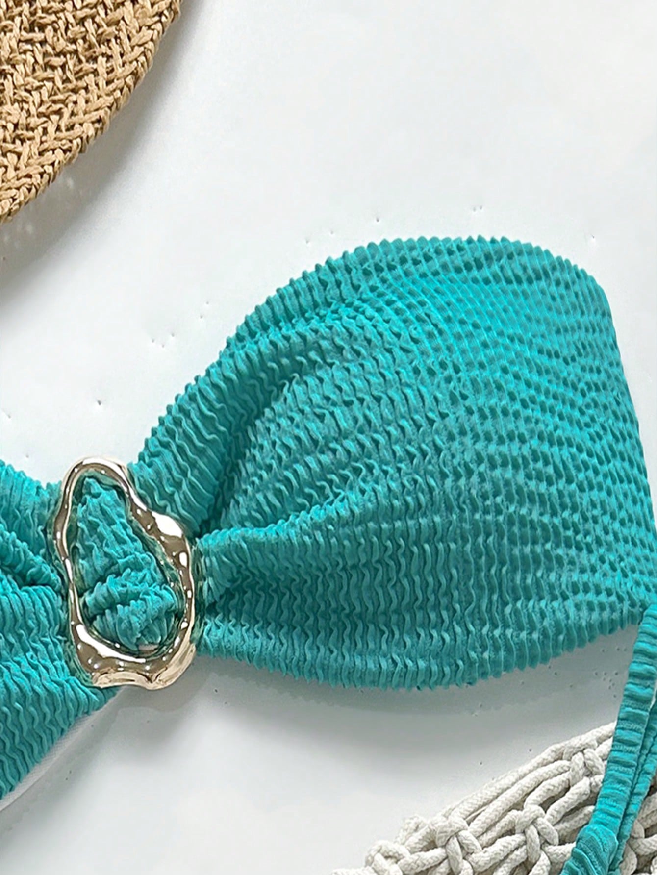 Bikini sans bretelles jacquard avec déco métallique