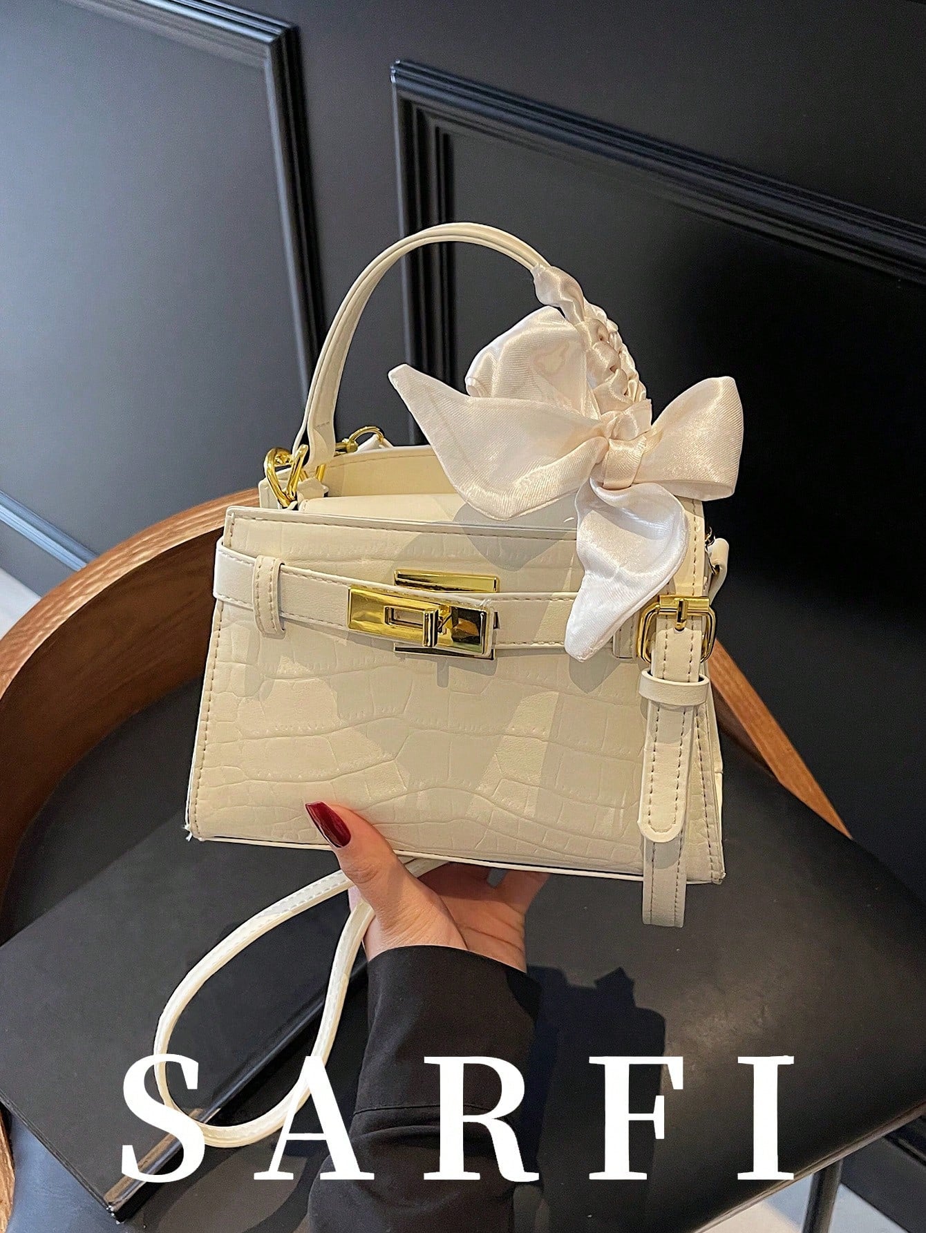 Sac à main femme motif crocodile, sangle réglable, fermeture magnétique