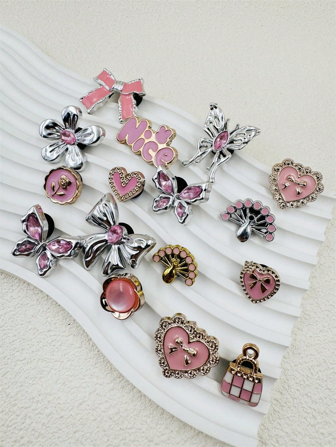 16 pièces accessoires strass papillon rose pour chaussures DIY