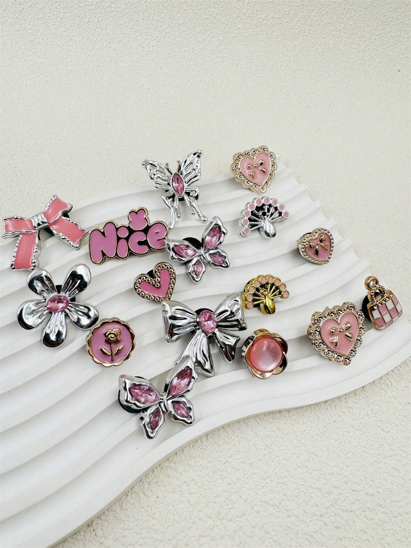 16 pièces accessoires strass papillon rose pour chaussures DIY