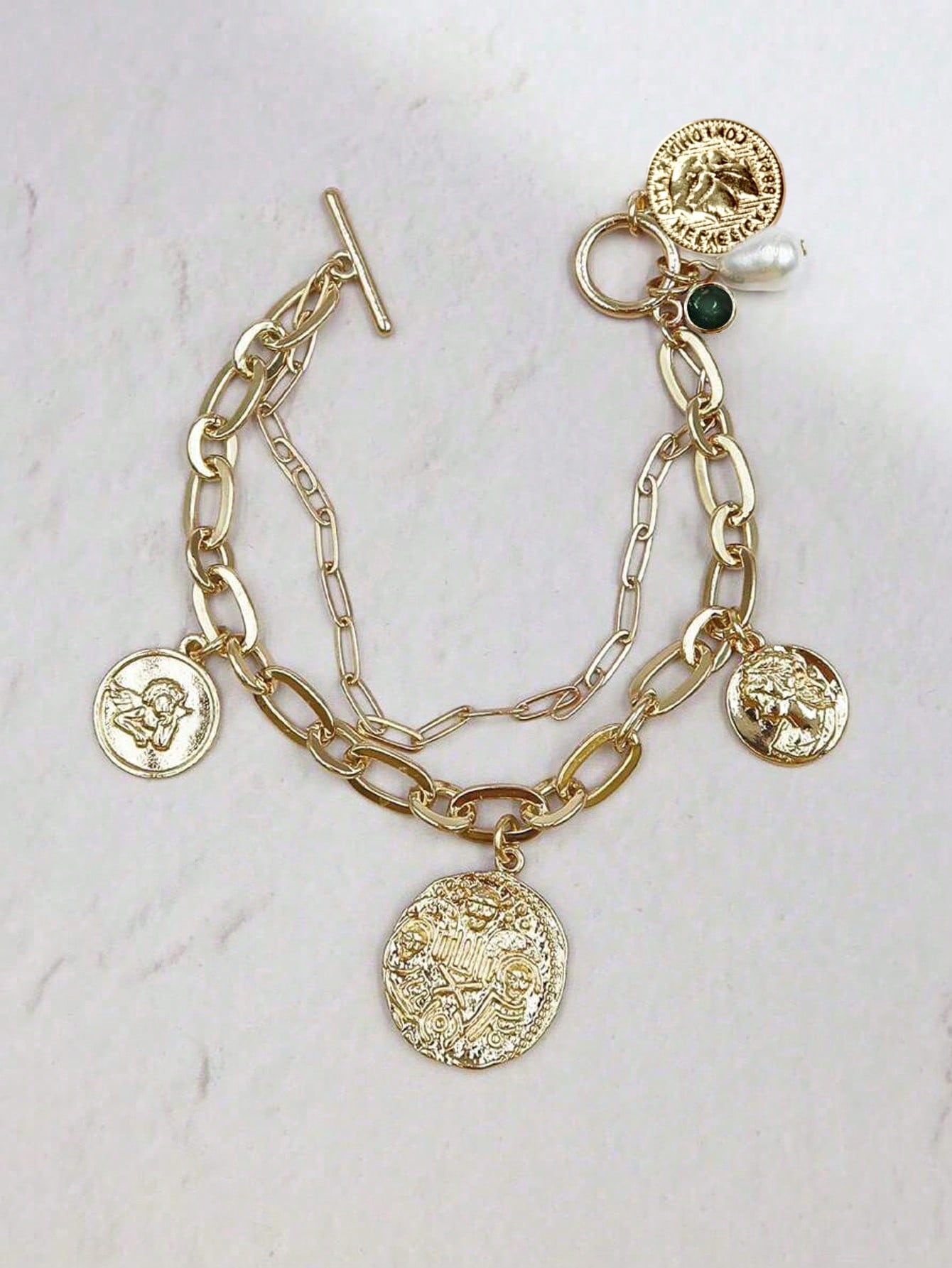 Bracelet double couche cristal vert perle goutte