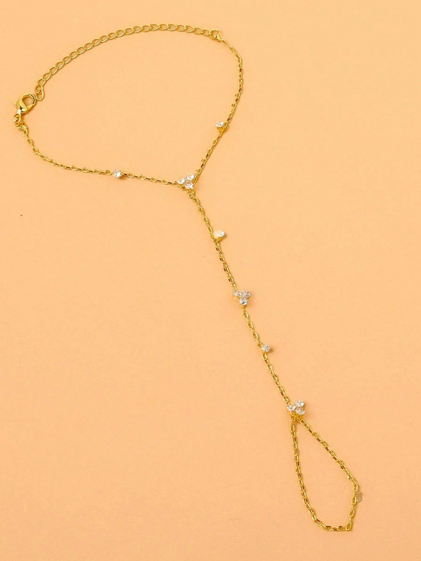 Bracelet or zirconium trèfle avec bague assortie