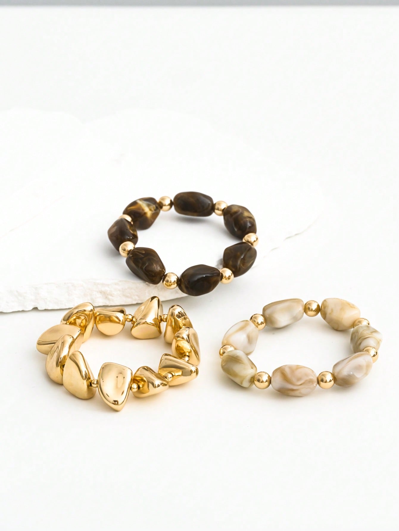 Ensemble 3 bracelets vintage perles marron