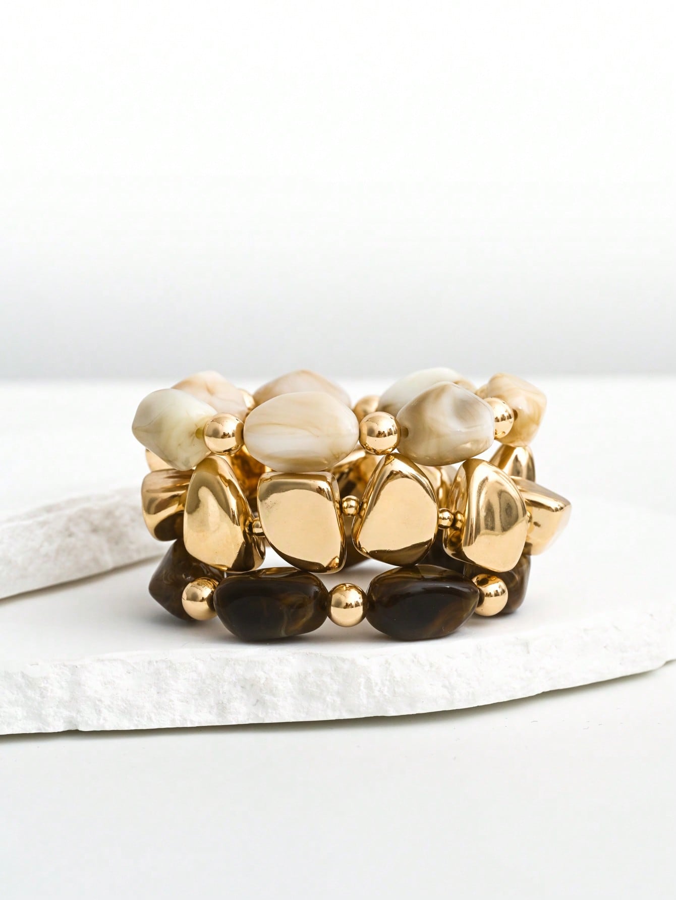 Ensemble 3 bracelets vintage perles marron