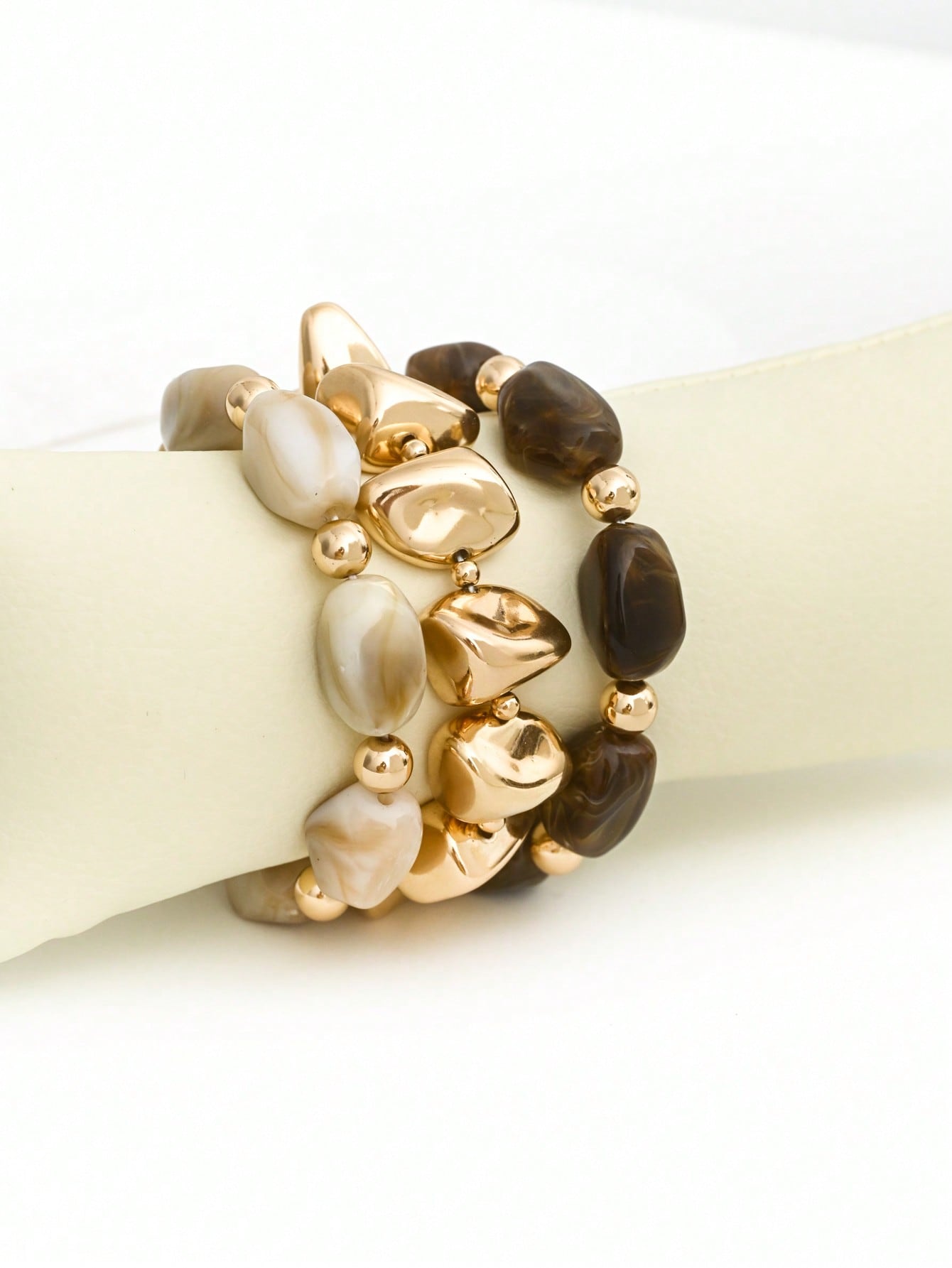 Ensemble 3 bracelets vintage perles marron