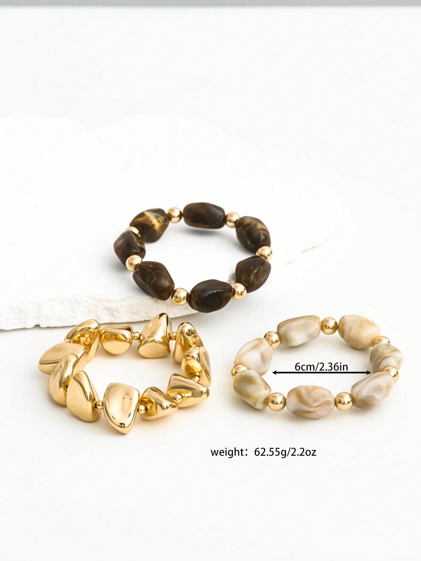 Ensemble 3 bracelets vintage perles marron