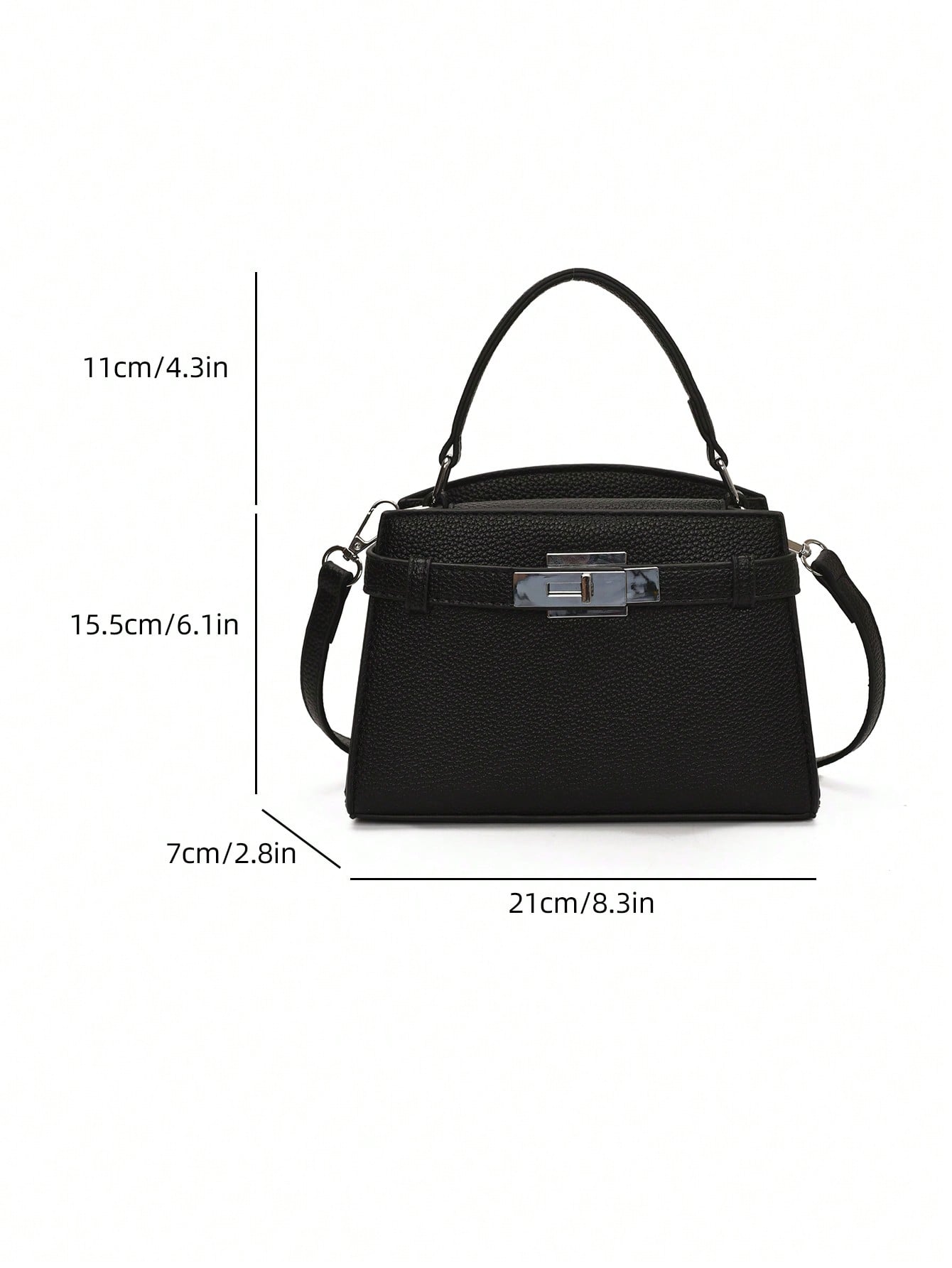 Sac à main bandoulière motif litchi, sangle réglable, cuir