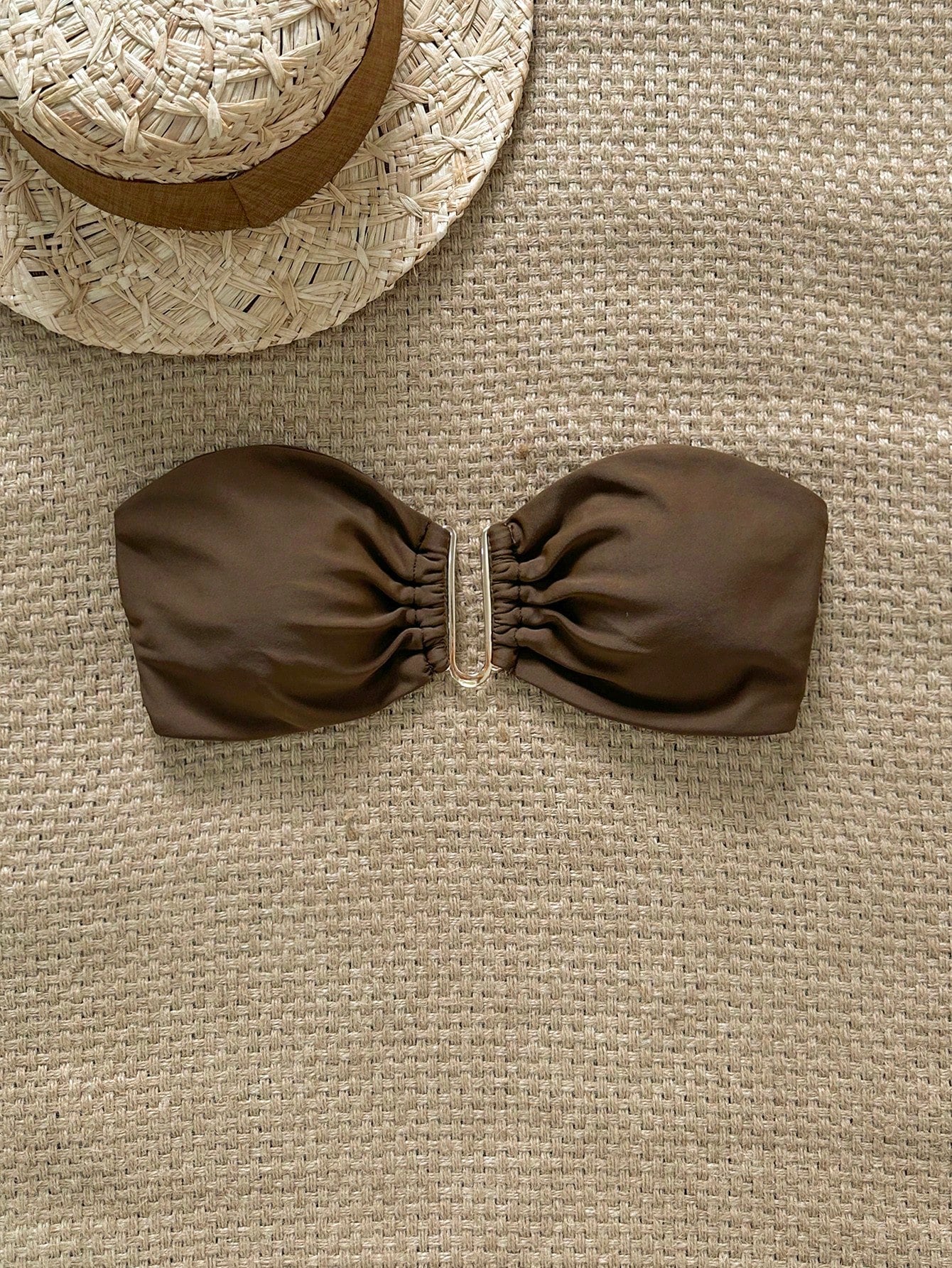 Top de bikini bandeau métallisé uni pour femme
