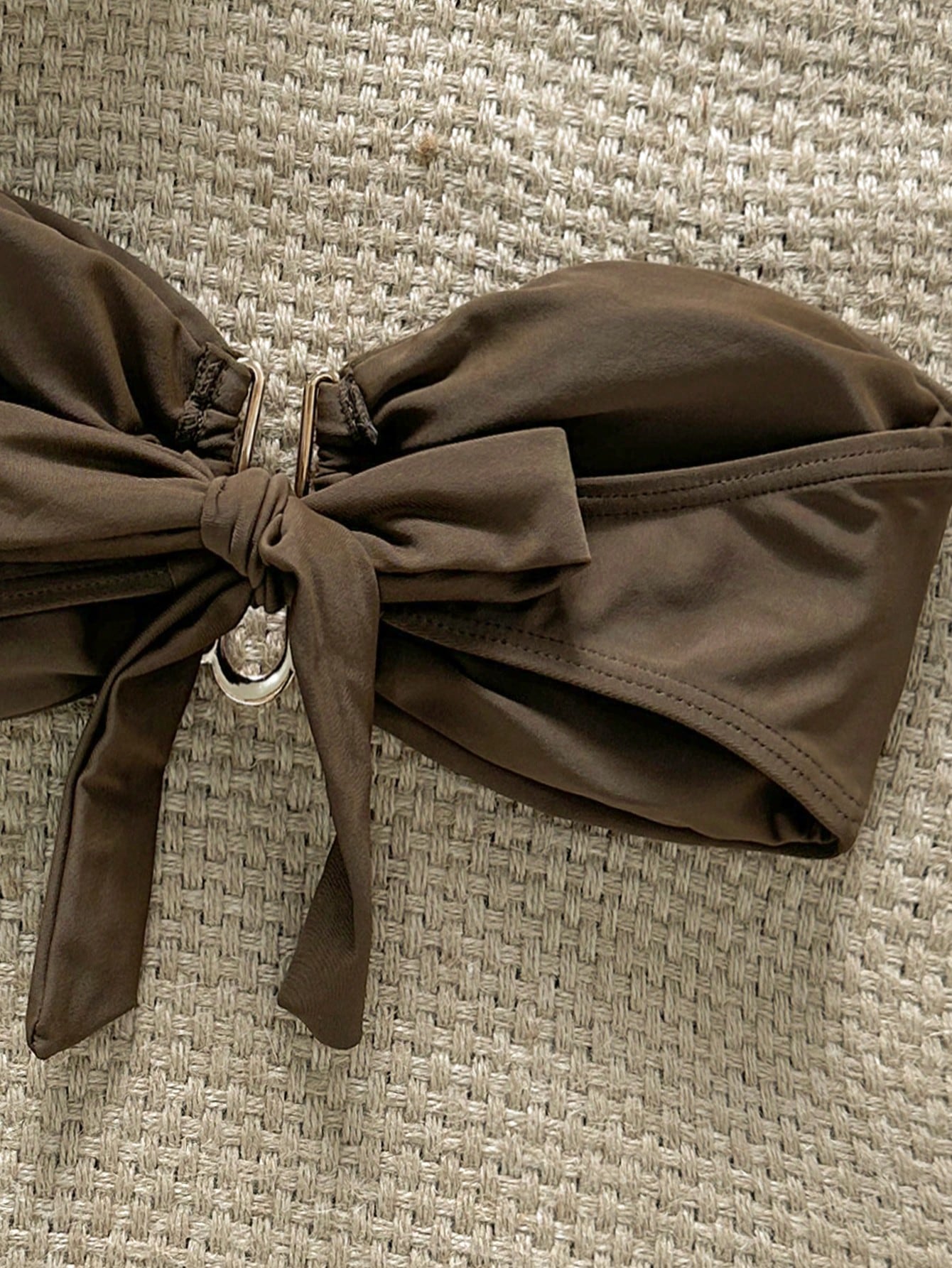 Top de bikini bandeau métallisé uni pour femme