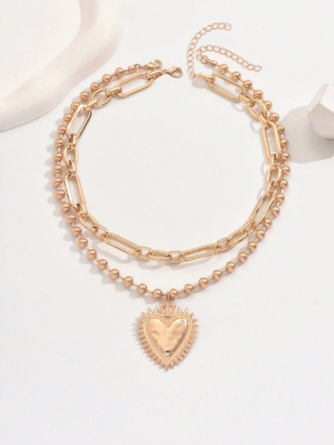 Collier cœur chaîne ajustable 2 pièces pour femme