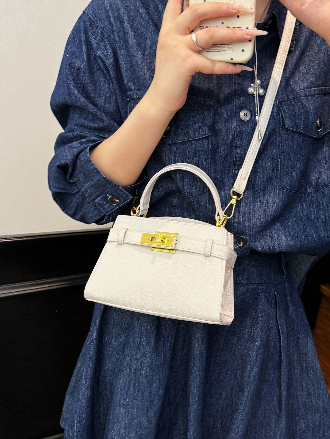 Sac à main femme en PU motif litchi, sangle réglable, multifonction