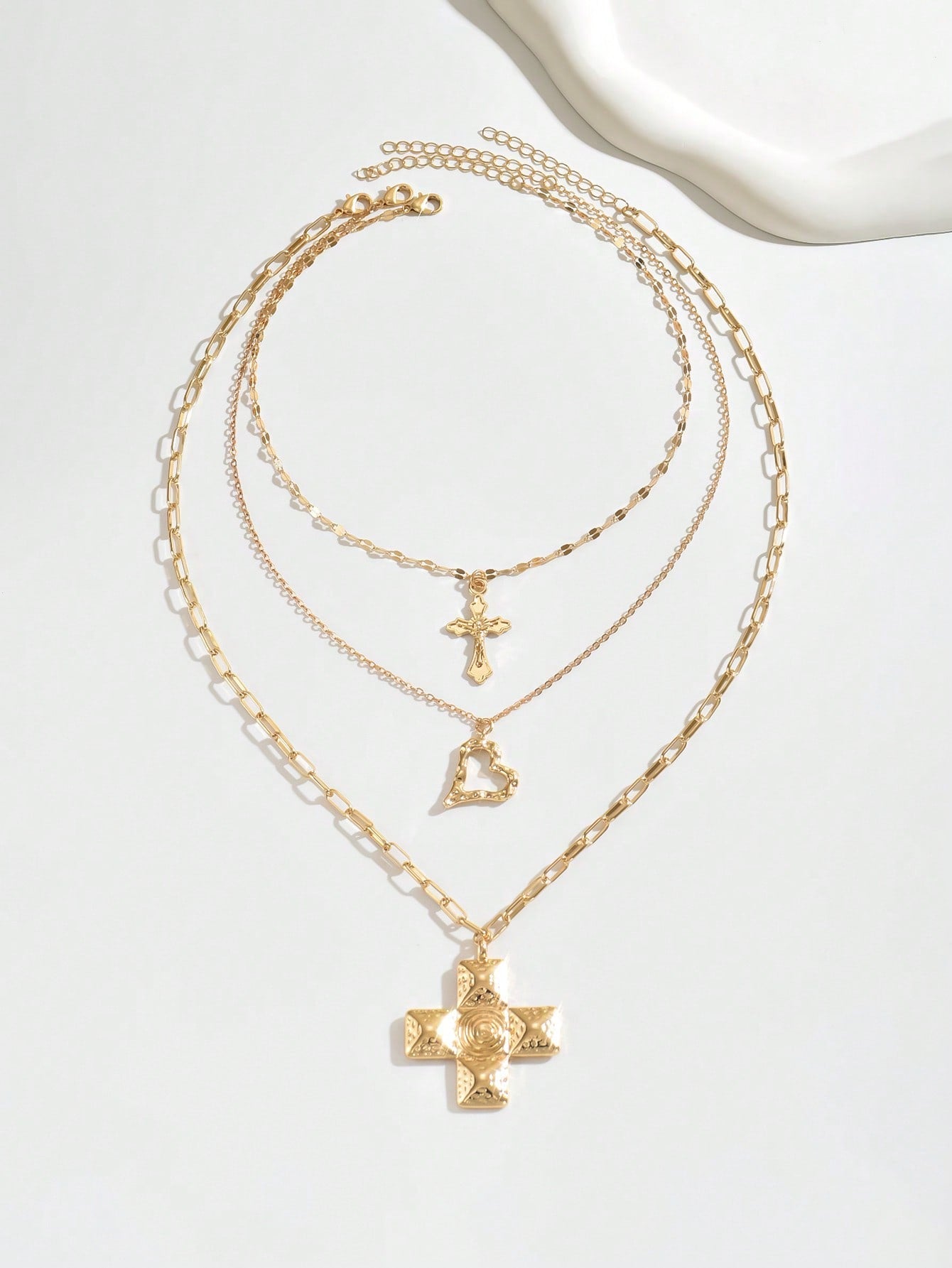 Collier pendentif cœur et croix 3 pièces pour femmes