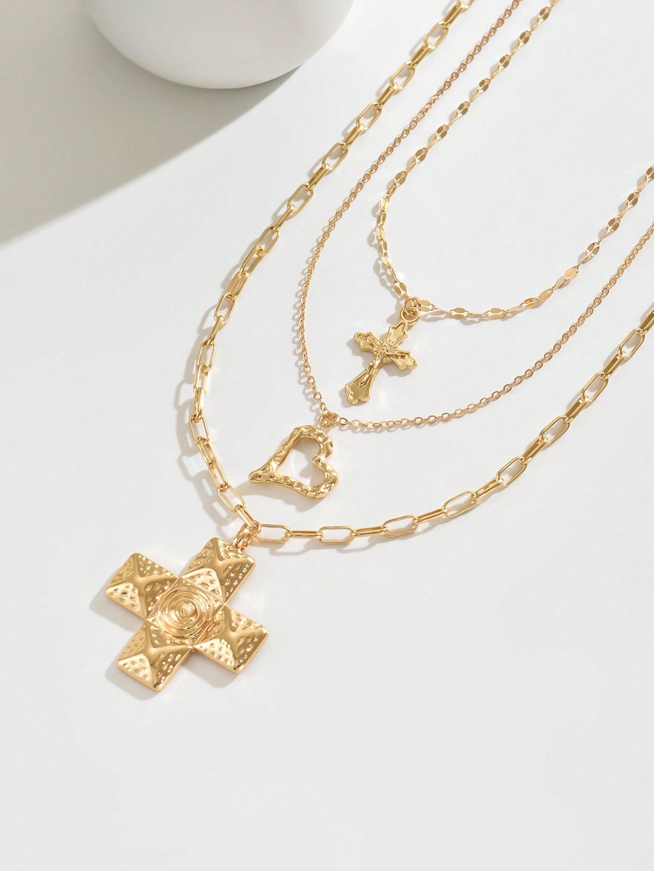Collier pendentif cœur et croix 3 pièces pour femmes
