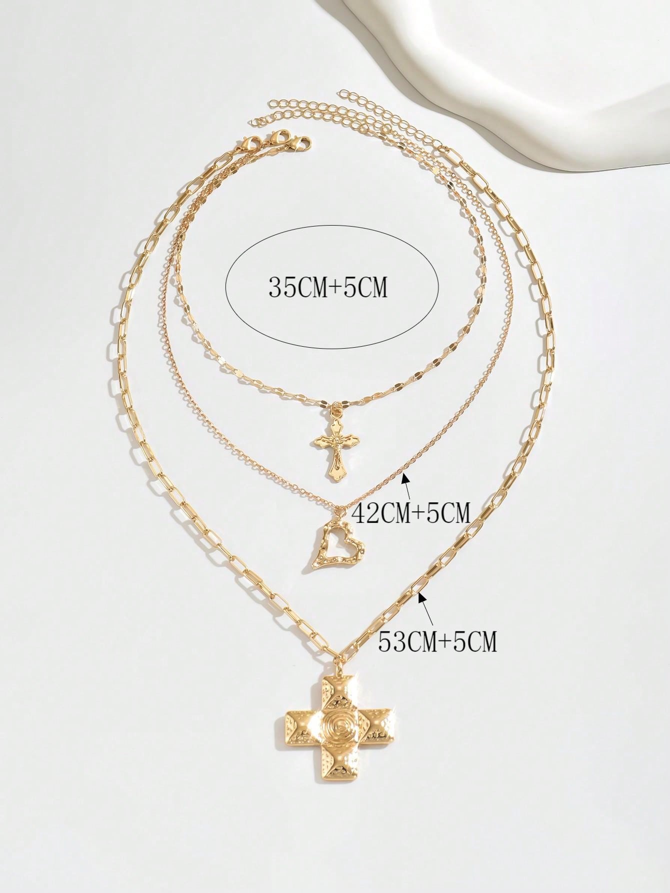Collier pendentif cœur et croix 3 pièces pour femmes