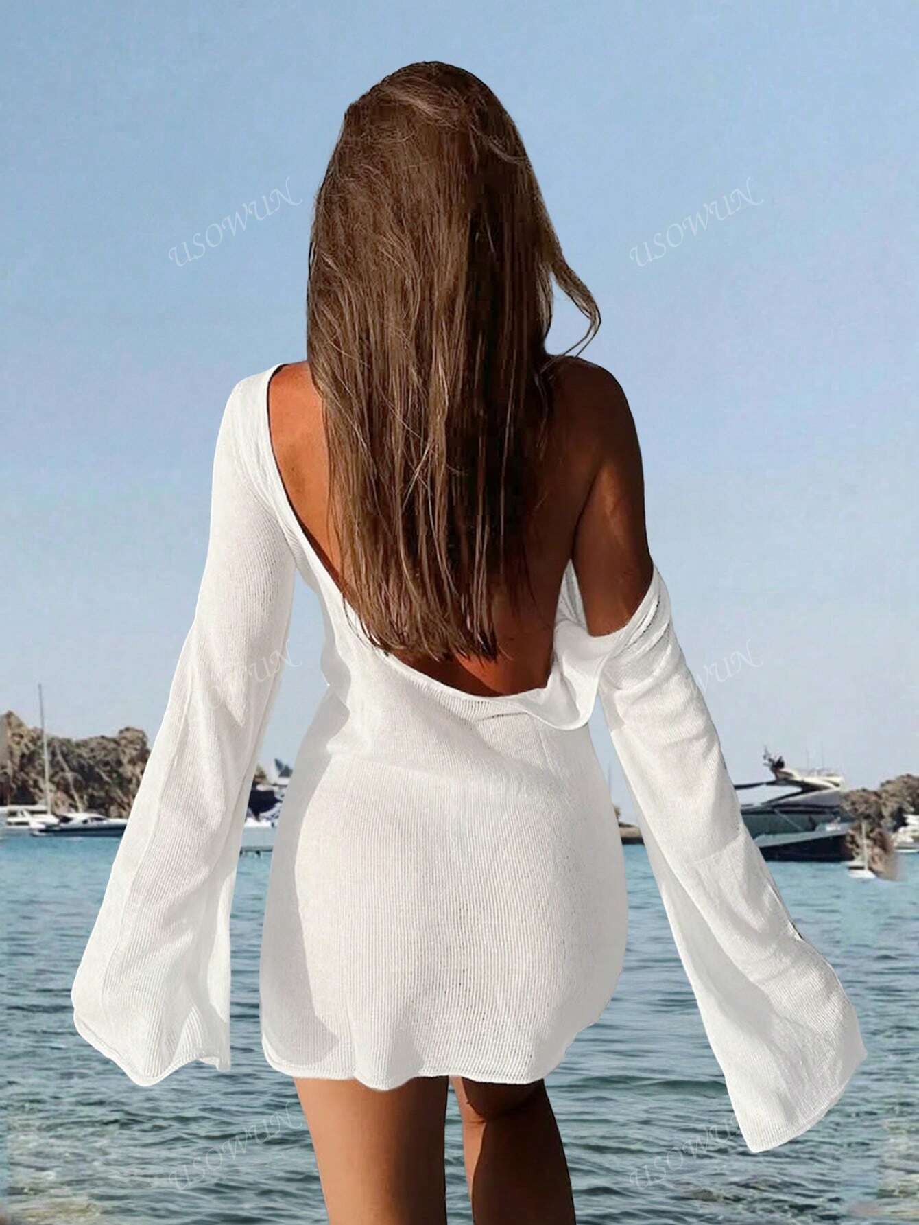 Robe d'été femme mini dos nu manches évasées