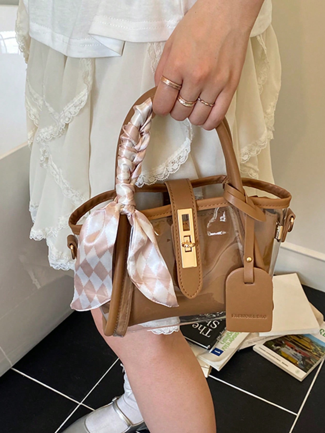 Sac mère-fille PU minimaliste avec cadenas et écharpe offerte