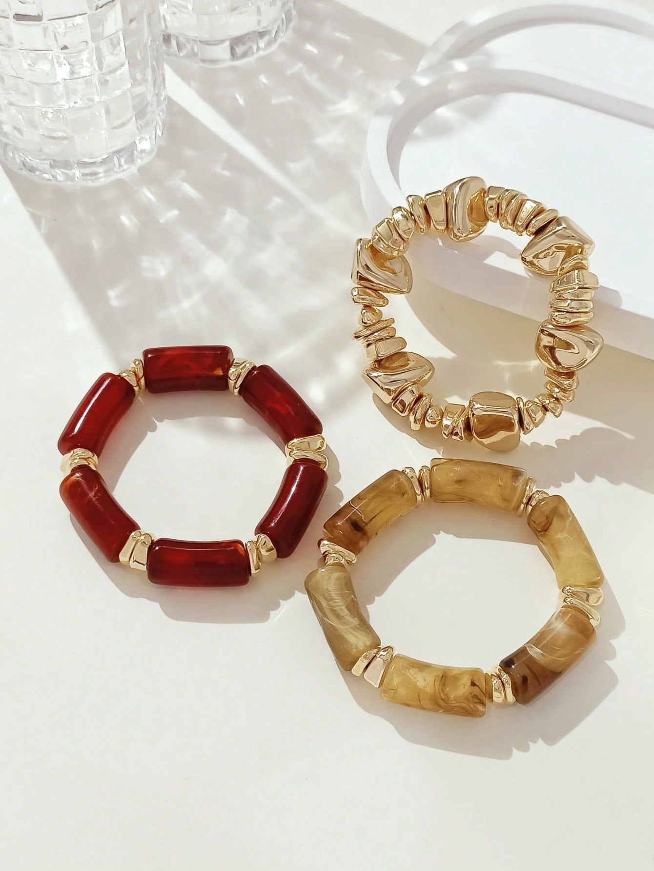 Ensemble 3 bracelets acrylique brun bohème pour femmes
