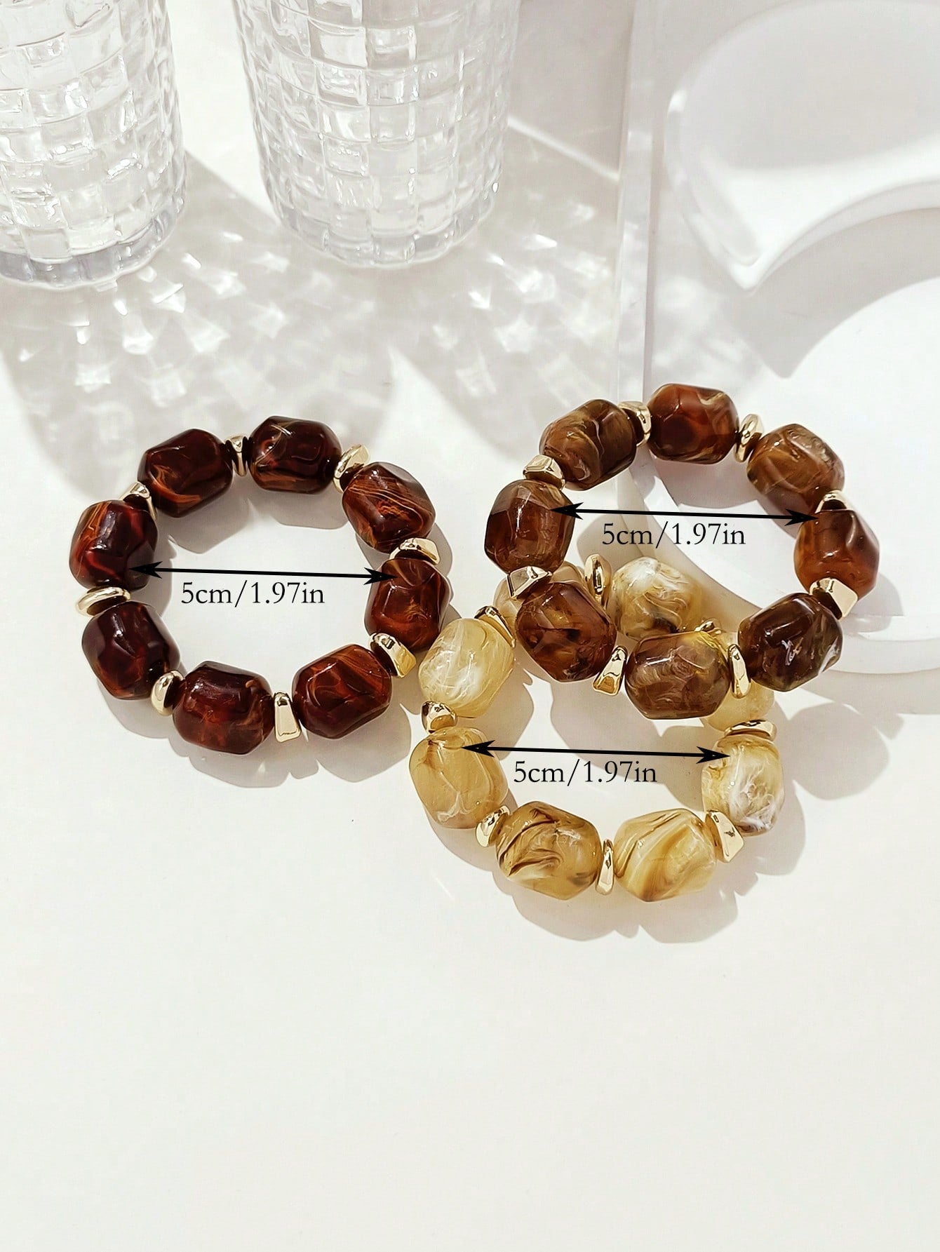 Bracelet acrylique marron vintage - 3 pièces - Bohème