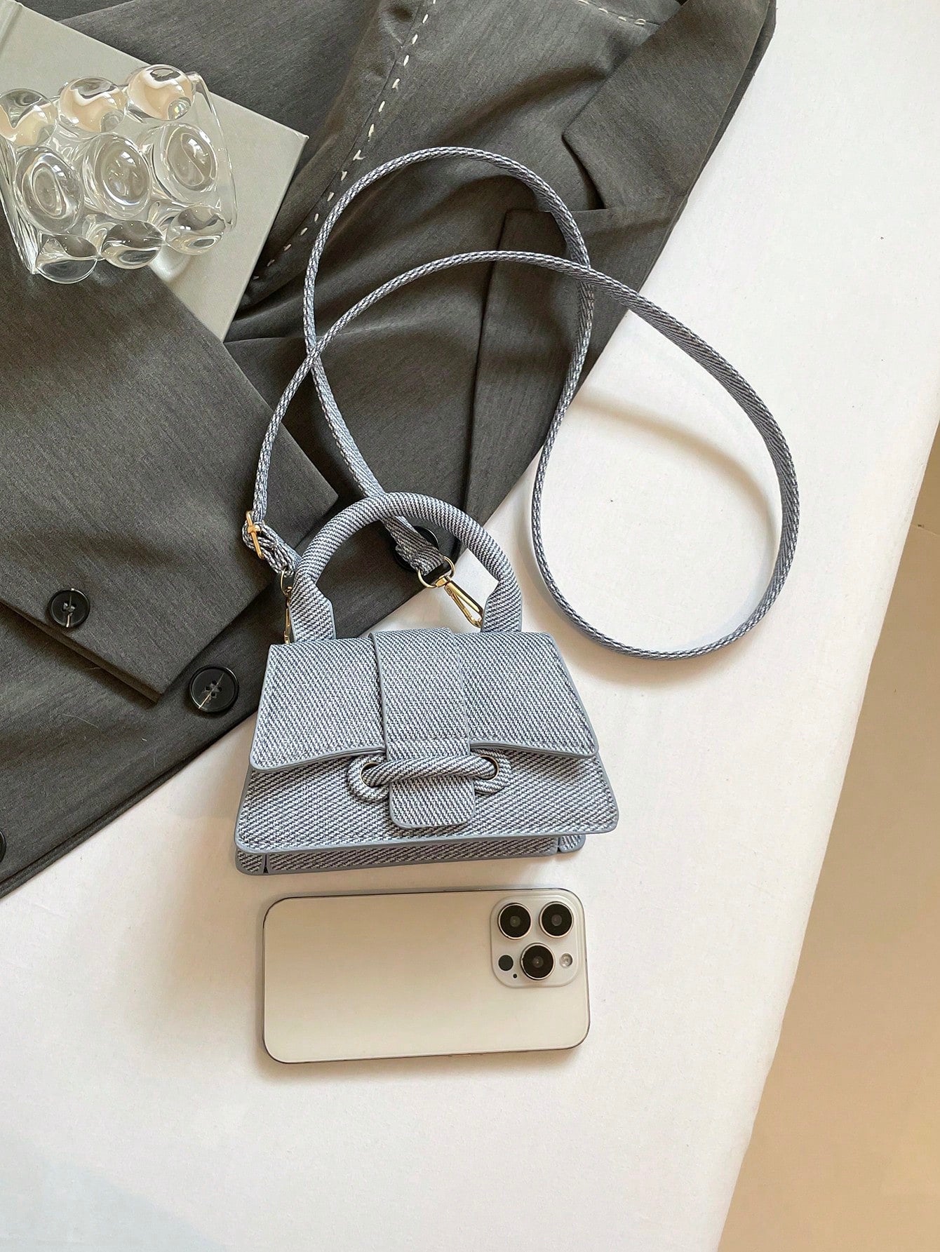 Sac à main carré mini pour femme, couleur unie