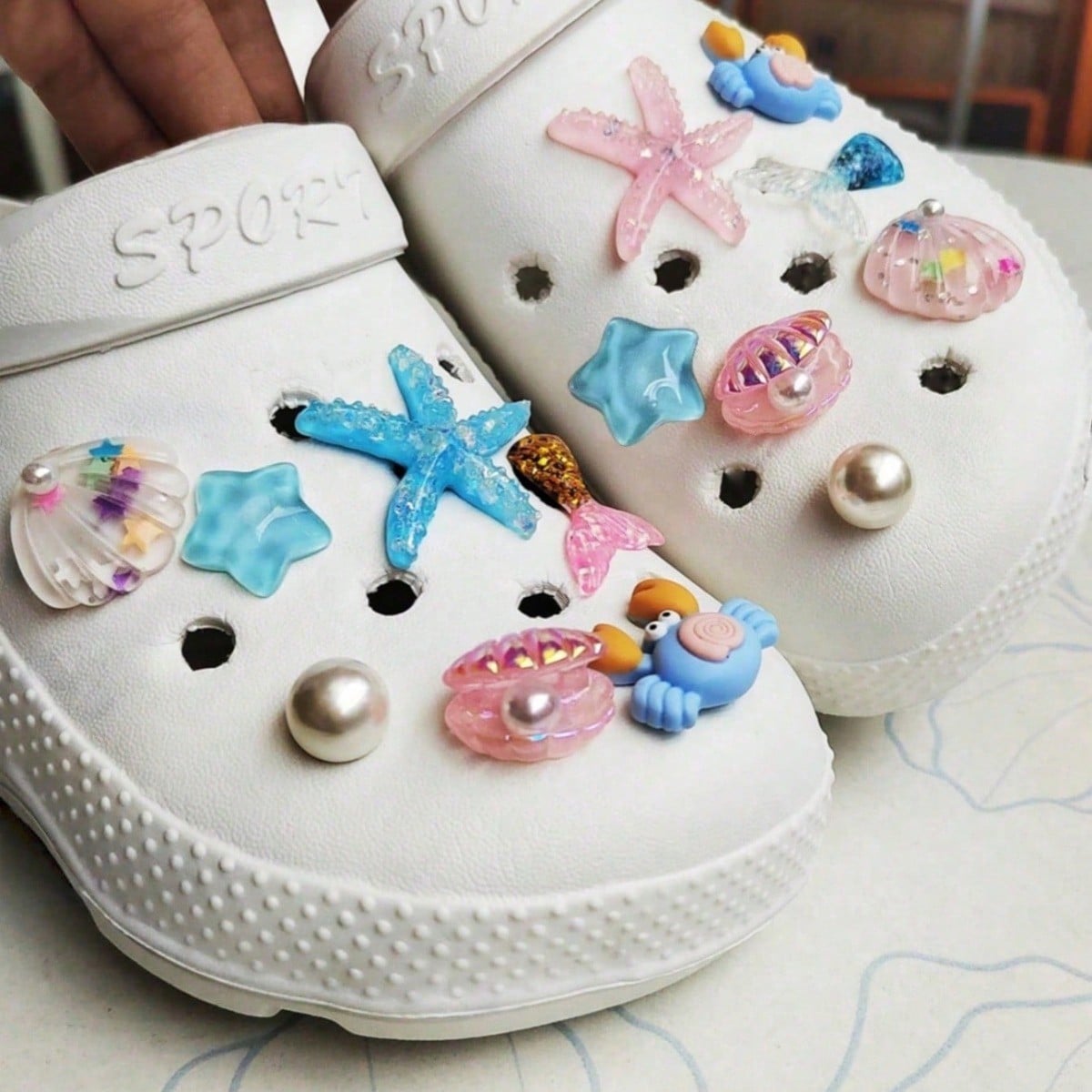 14 Charms Chaussures Monde Marin - Étoiles de Mer, Perles, Coquillages