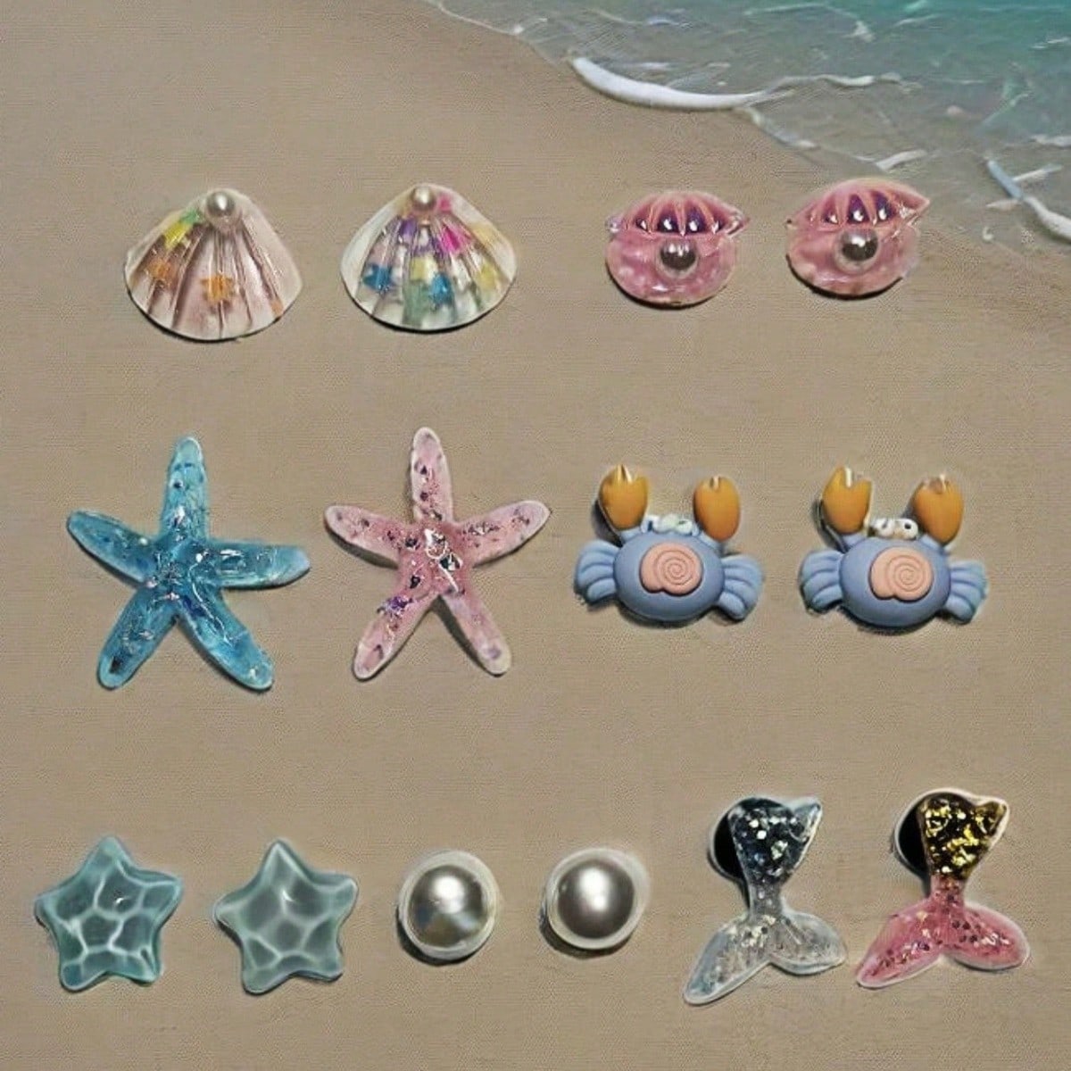 14 Charms Chaussures Monde Marin - Étoiles de Mer, Perles, Coquillages