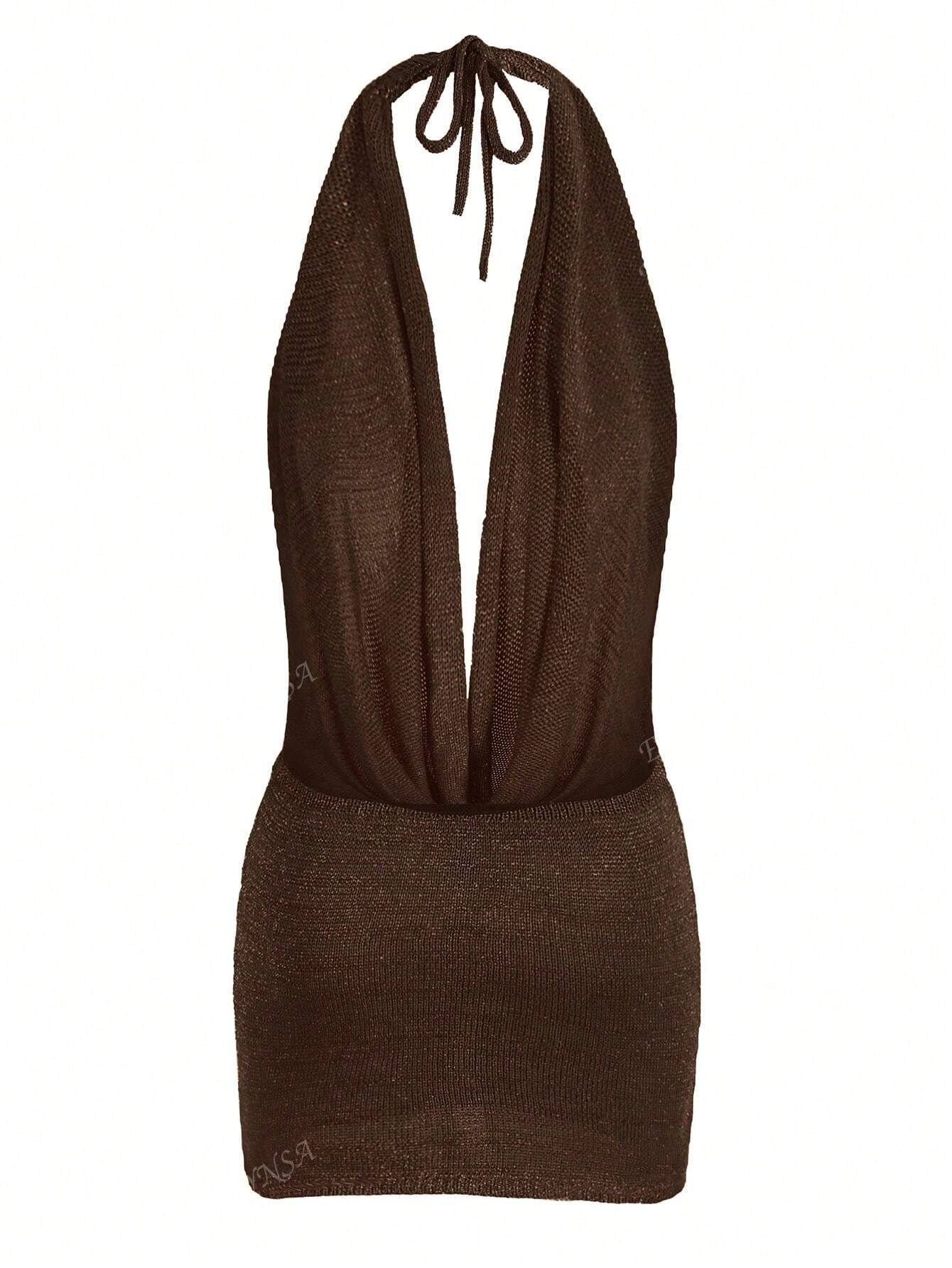 Robe mini tricot côtelé dos nu encolure V été