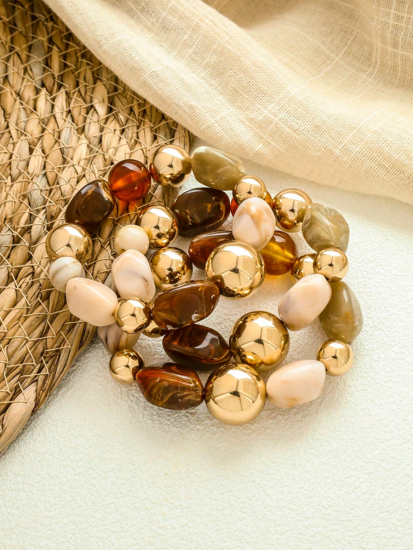 Bracelet acrylique 3 pièces avec perles, multi-couches épais
