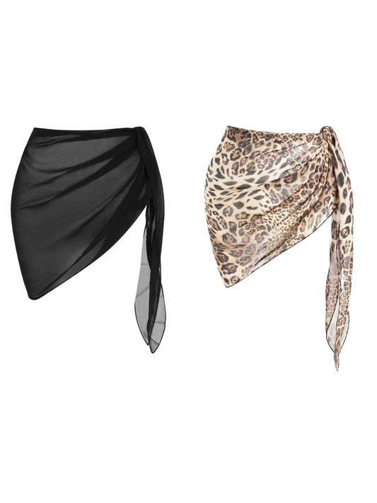 Ensemble 2 pièces femme top mousseline jupe imprimé léopard