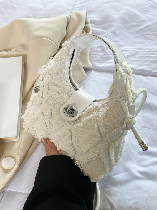 Sac hobo denim miniature à fermoir tournant pour femmes