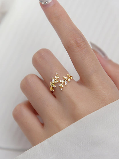 Bague ouverte zircone cubique motif feuille